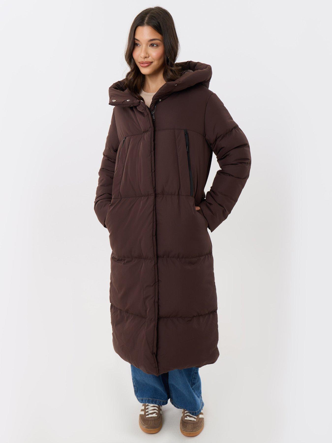 Image 3 of 4 of Threadbare Womens Showerproof Maxi Hooded Puffer Coat - Brown