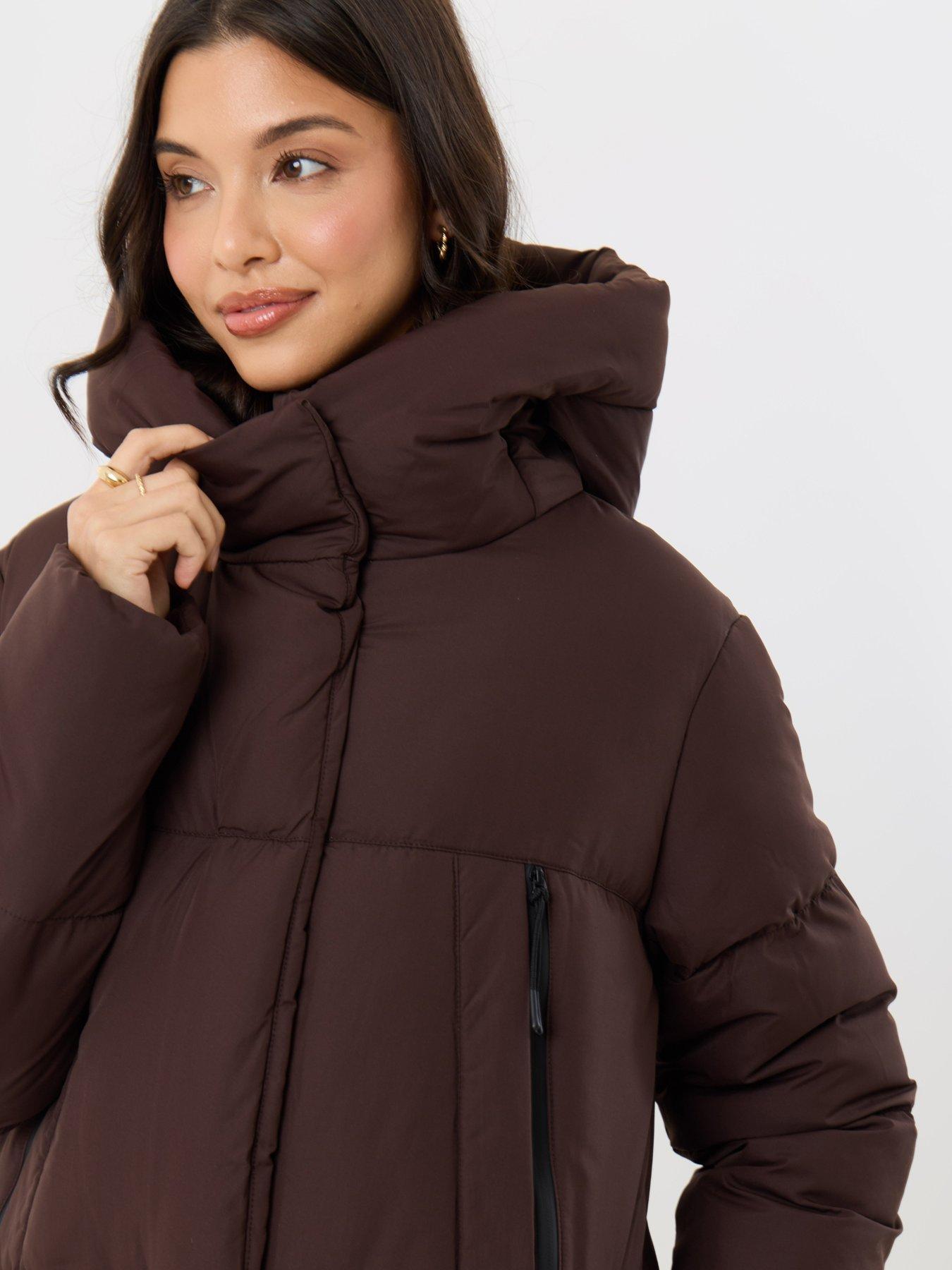 Image 4 of 4 of Threadbare Womens Showerproof Maxi Hooded Puffer Coat - Brown