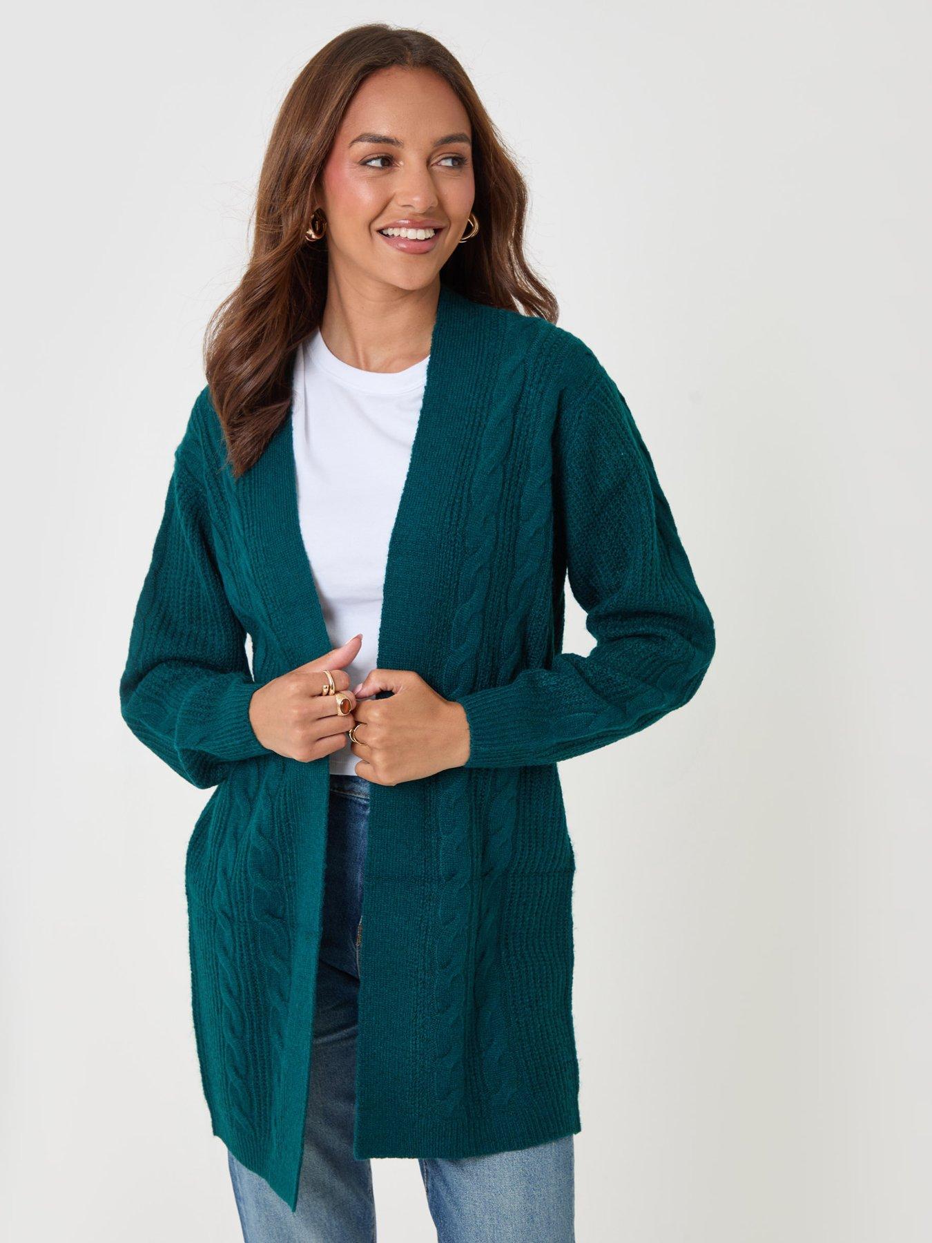 Image 1 of 4 of Threadbare Cable Knit Open Cardigan In Teal