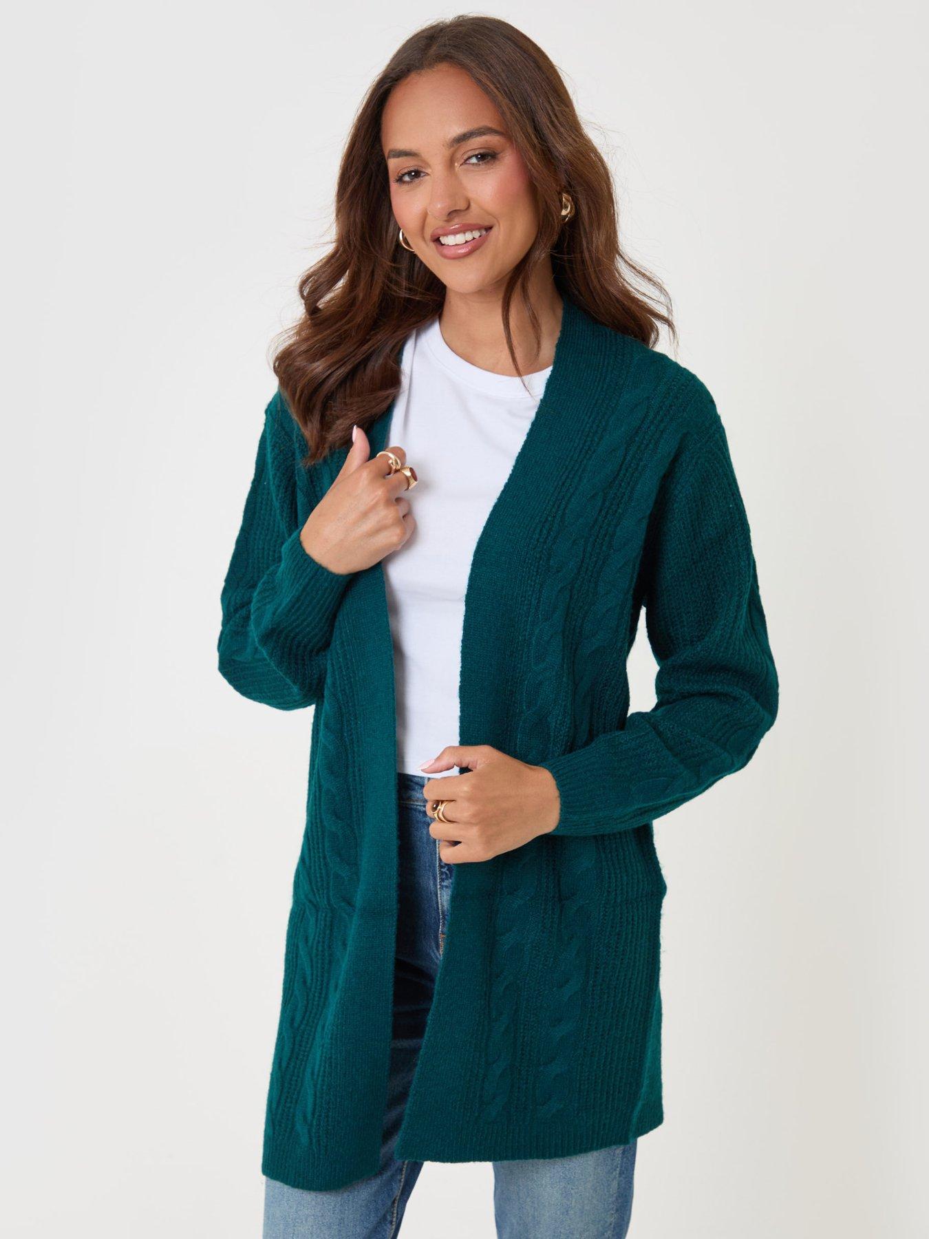 Image 3 of 4 of Threadbare Cable Knit Open Cardigan In Teal
