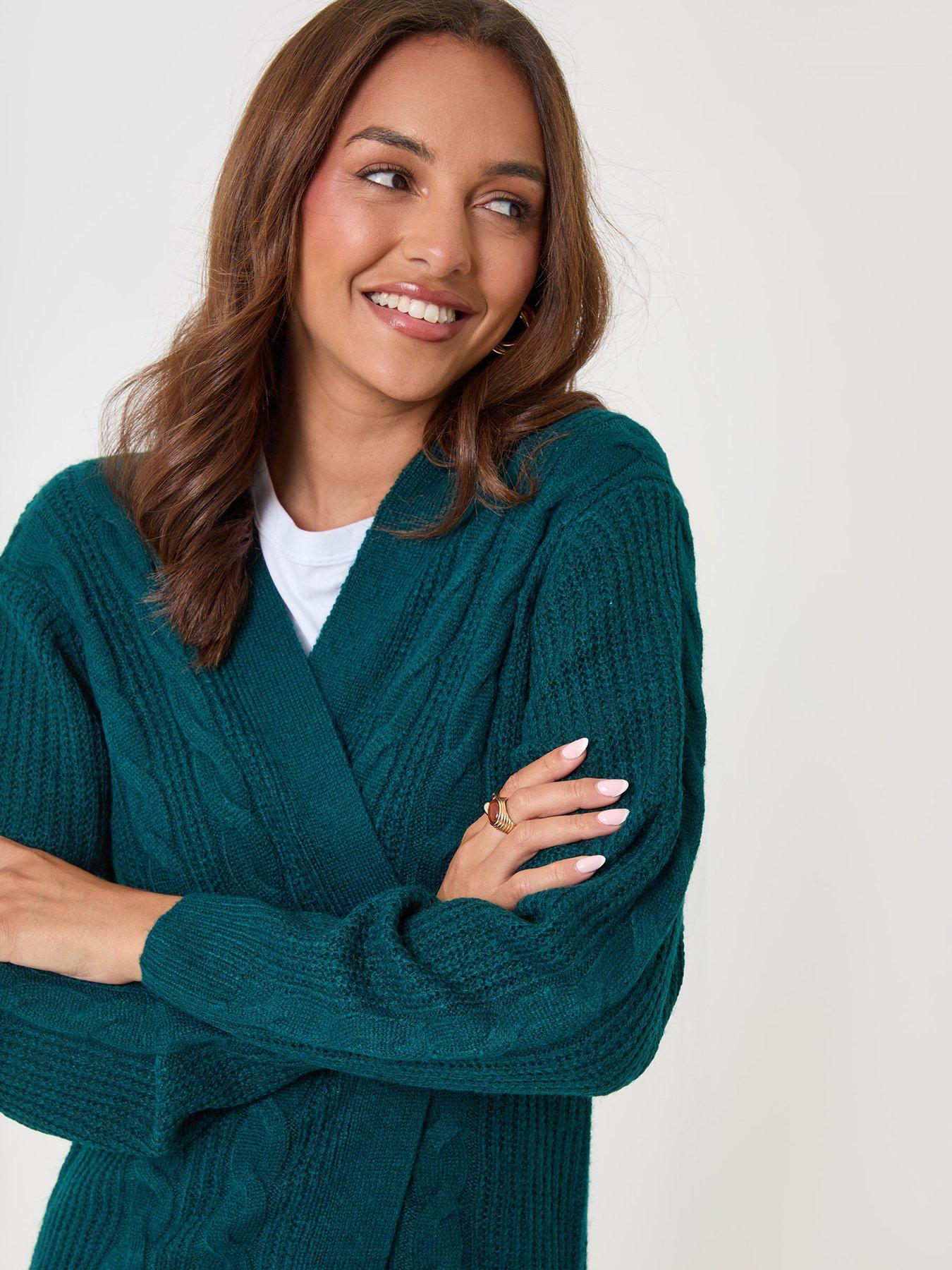 Image 4 of 4 of Threadbare Cable Knit Open Cardigan In Teal