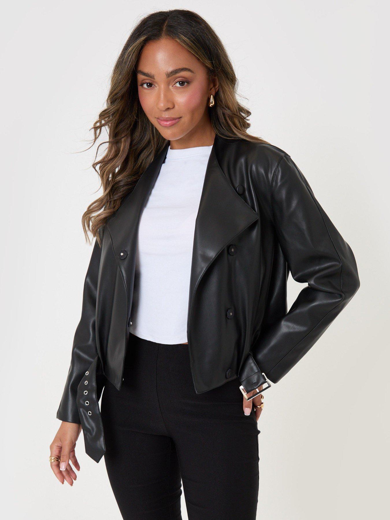 Image 4 of 5 of Threadbare Faux Leather Bomber Jacket In Black