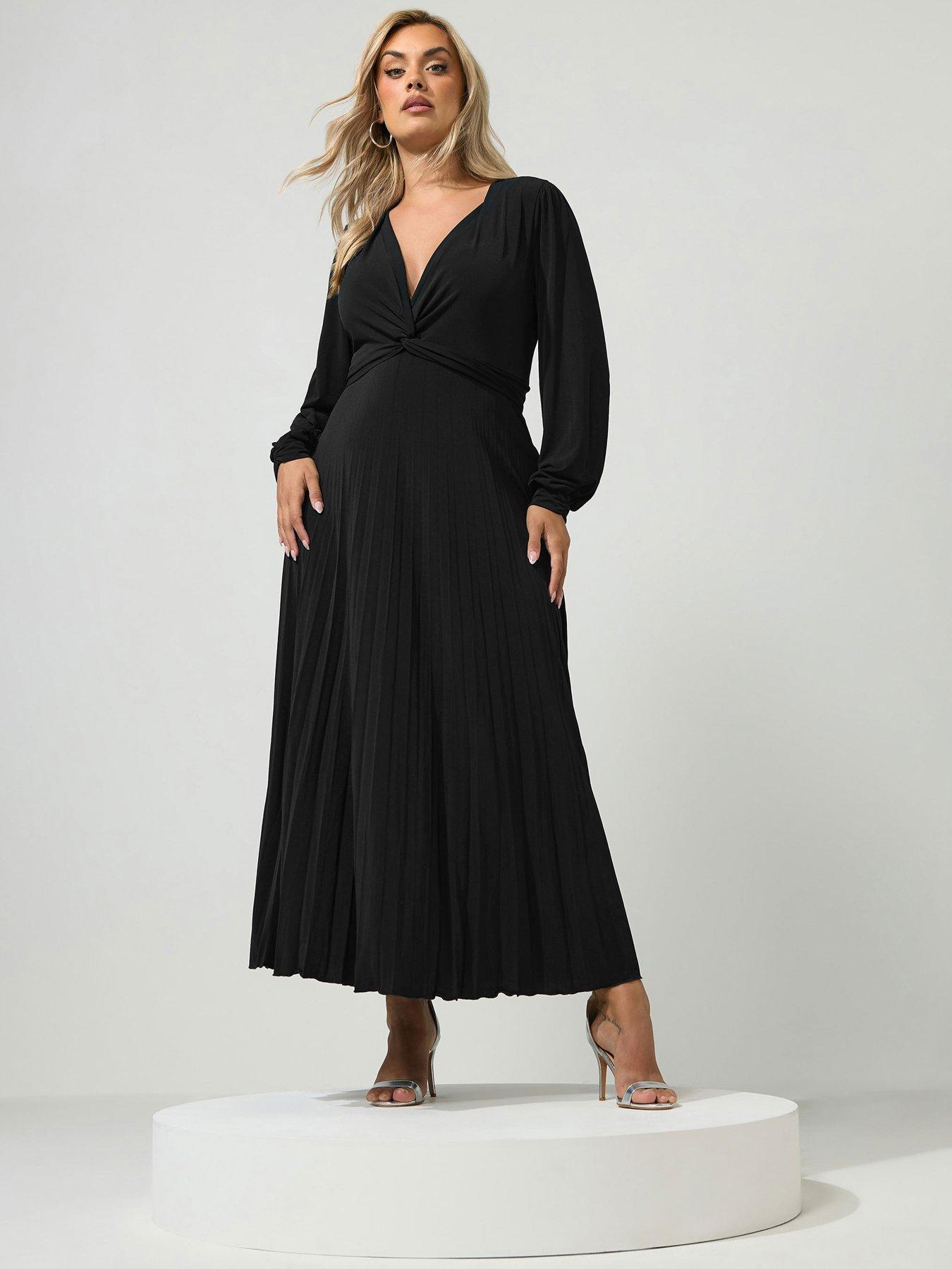 Image 1 of 4 of Yours Curve Knot Long Sleeve Maxi Dress