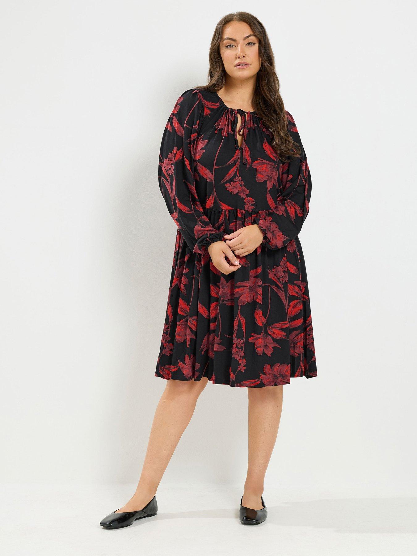 Yours Curve Floral Detail Tie Front Dress - Black