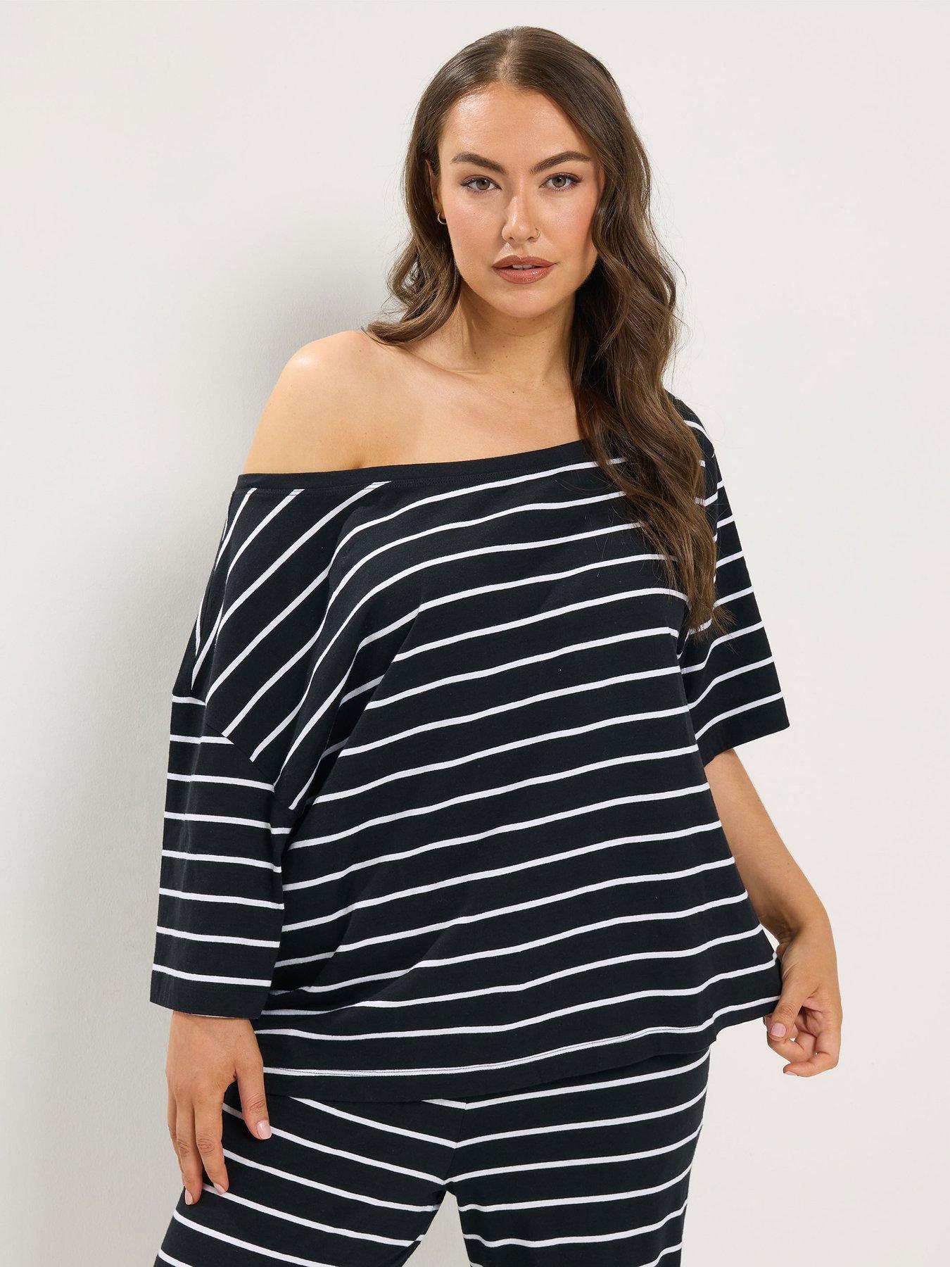 Yours Curve Slash T-Shirt And Trouser Set - Black