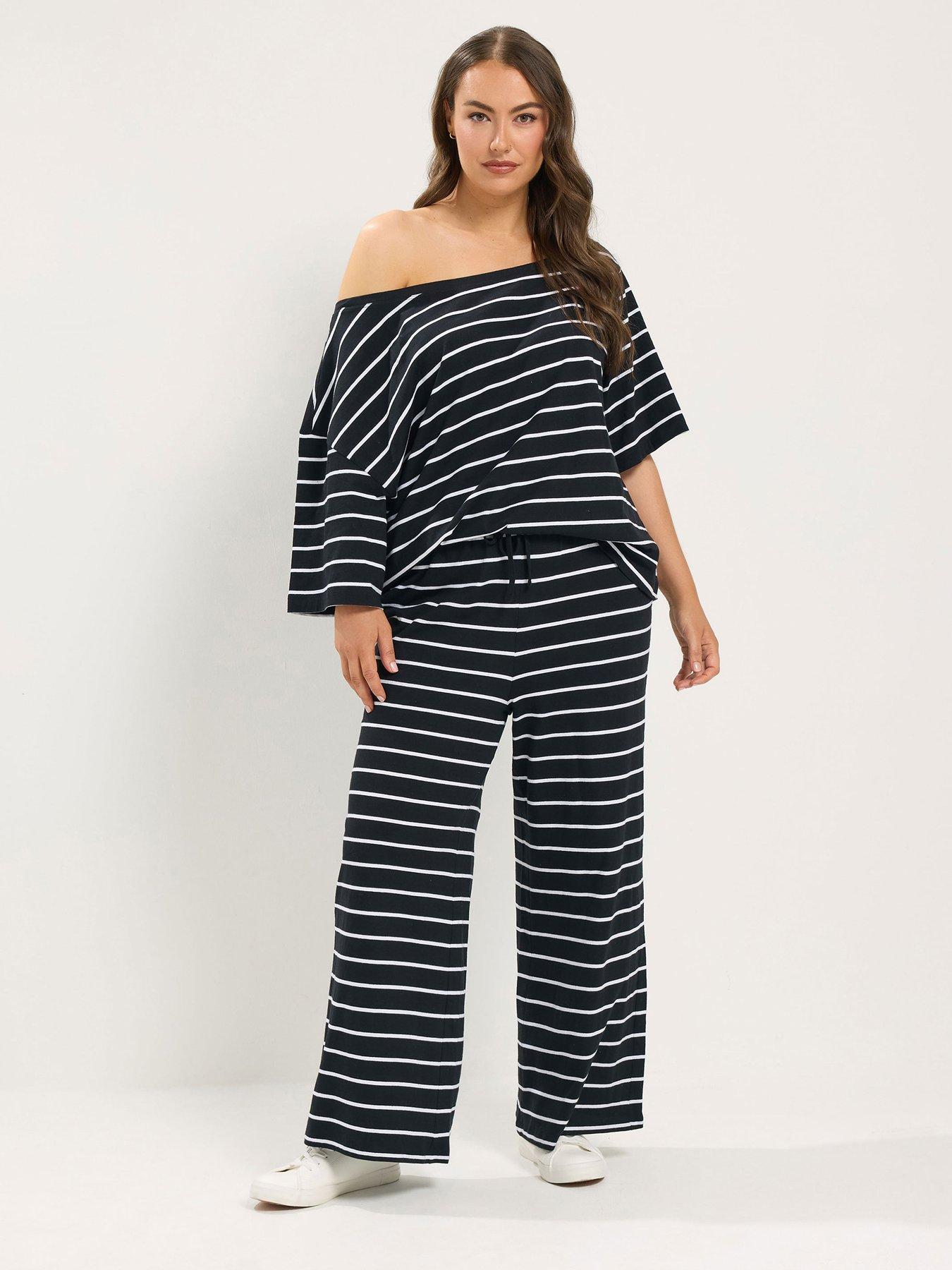 Yours Curve Slash T-Shirt And Trouser Set - Black