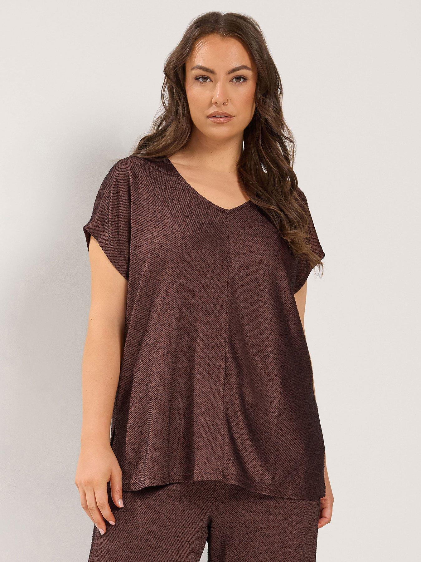 Image 1 of 4 of Yours Curve V Neck Top - Brown