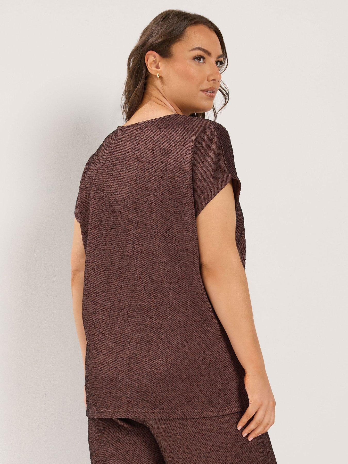 Image 2 of 4 of Yours Curve V Neck Top - Brown