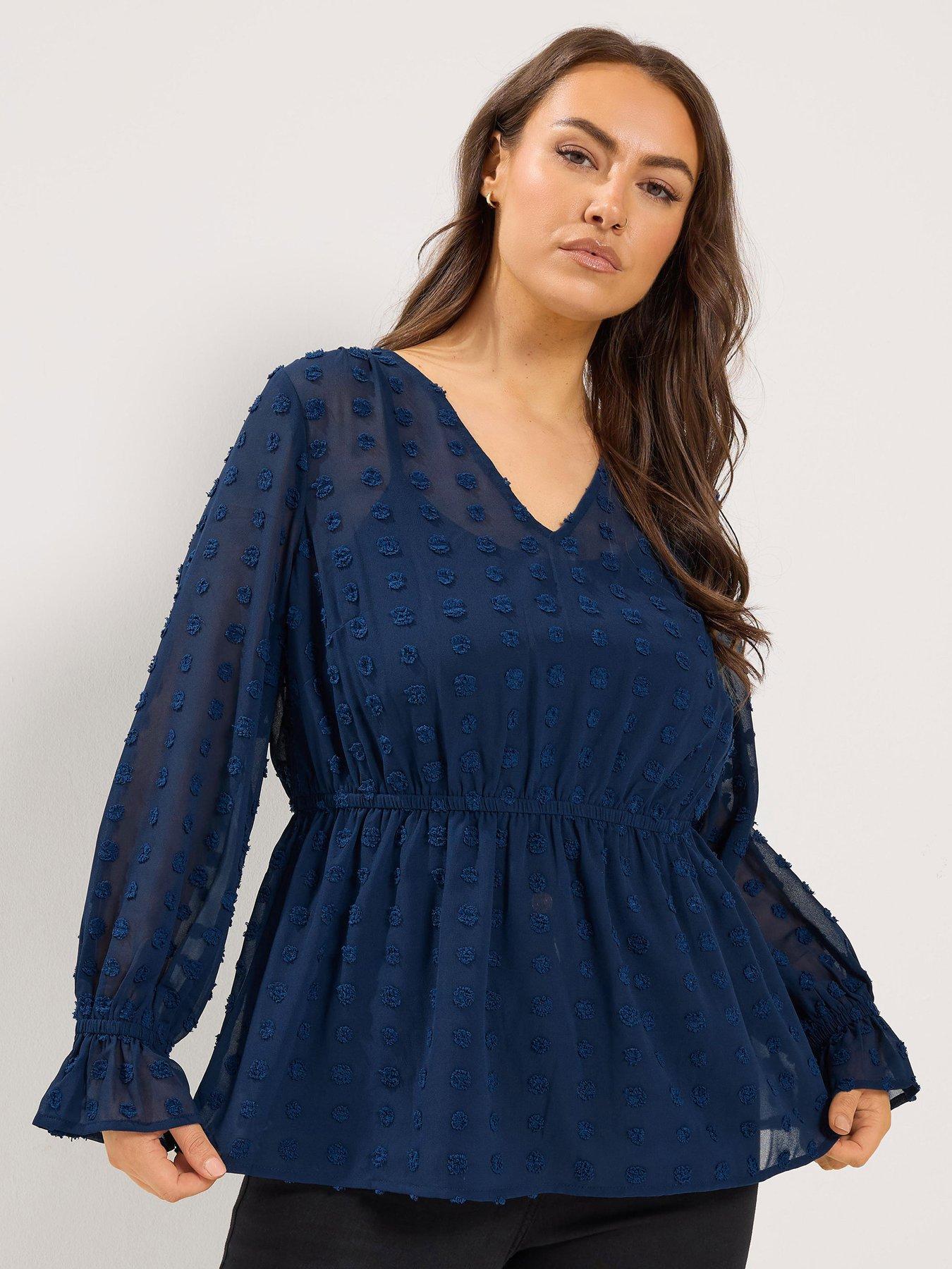 Yours Curve Dobby Spot Blouse - Blue