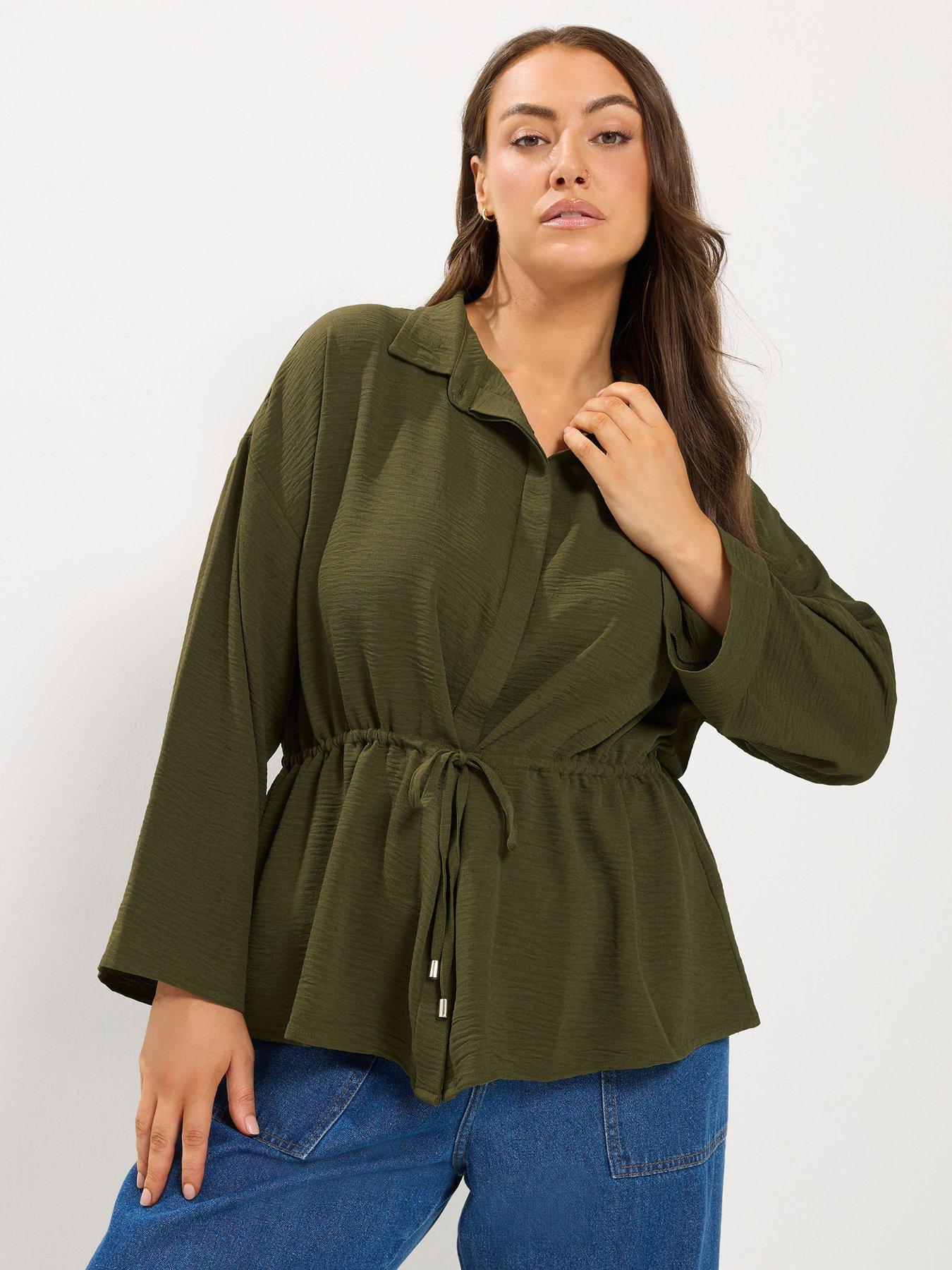 Yours Curve Tie Waist Utility Top - Green
