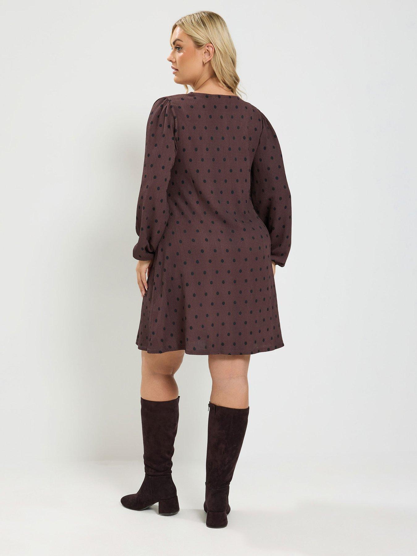 Image 2 of 4 of Yours Curve Lace Trim Mini Dress - Brown