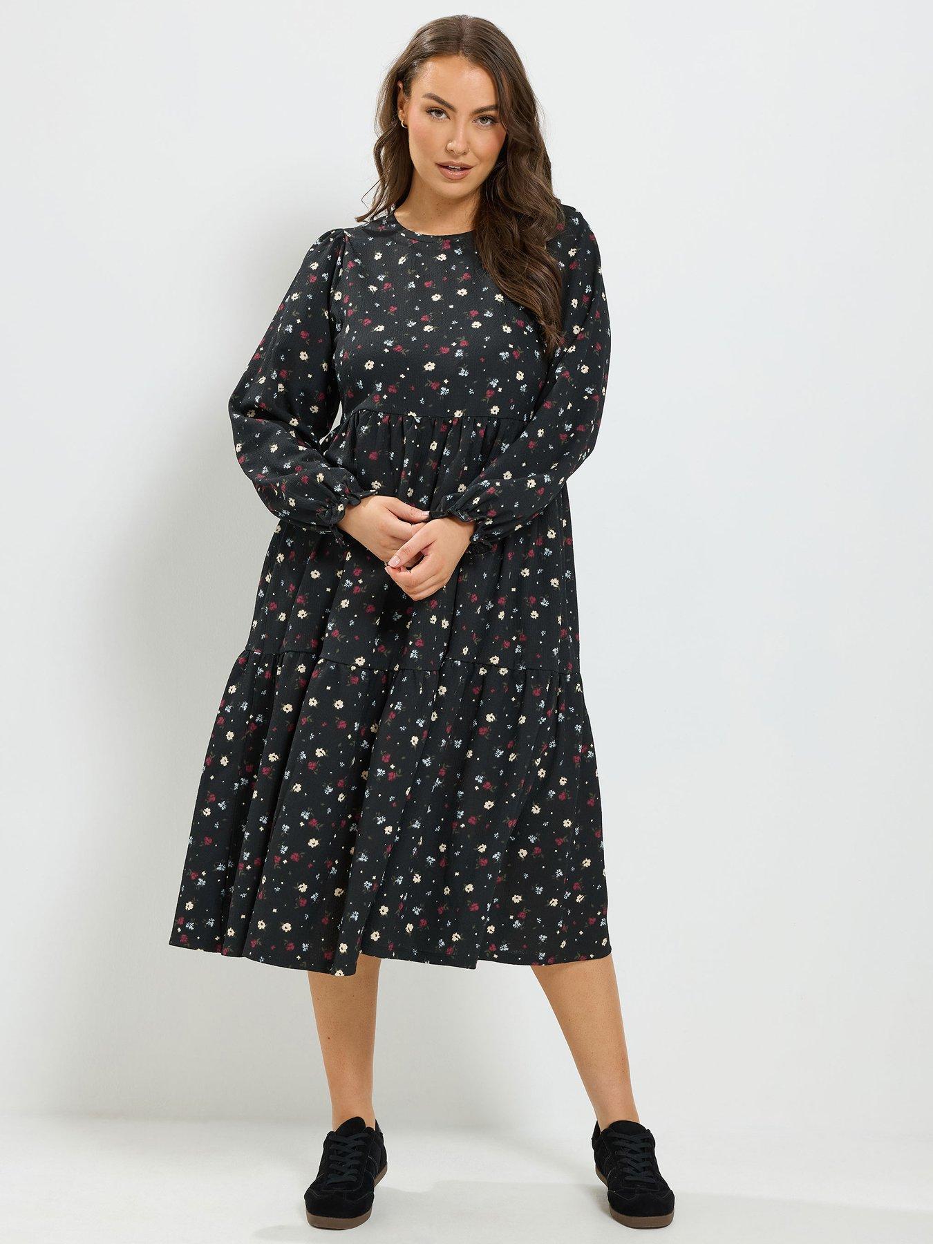 Yours Curve Textured Midaxi Dress - Black