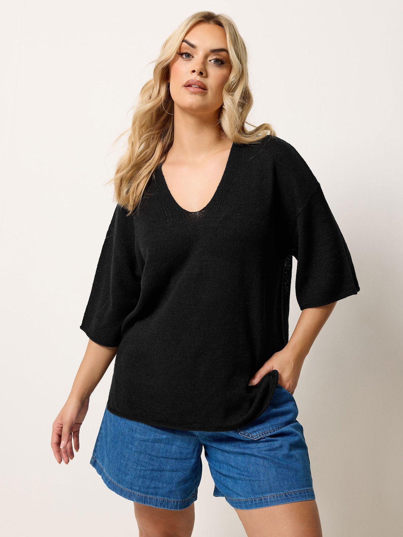 Yours Curve Short Sleeve Knitted T-Shirt - Black