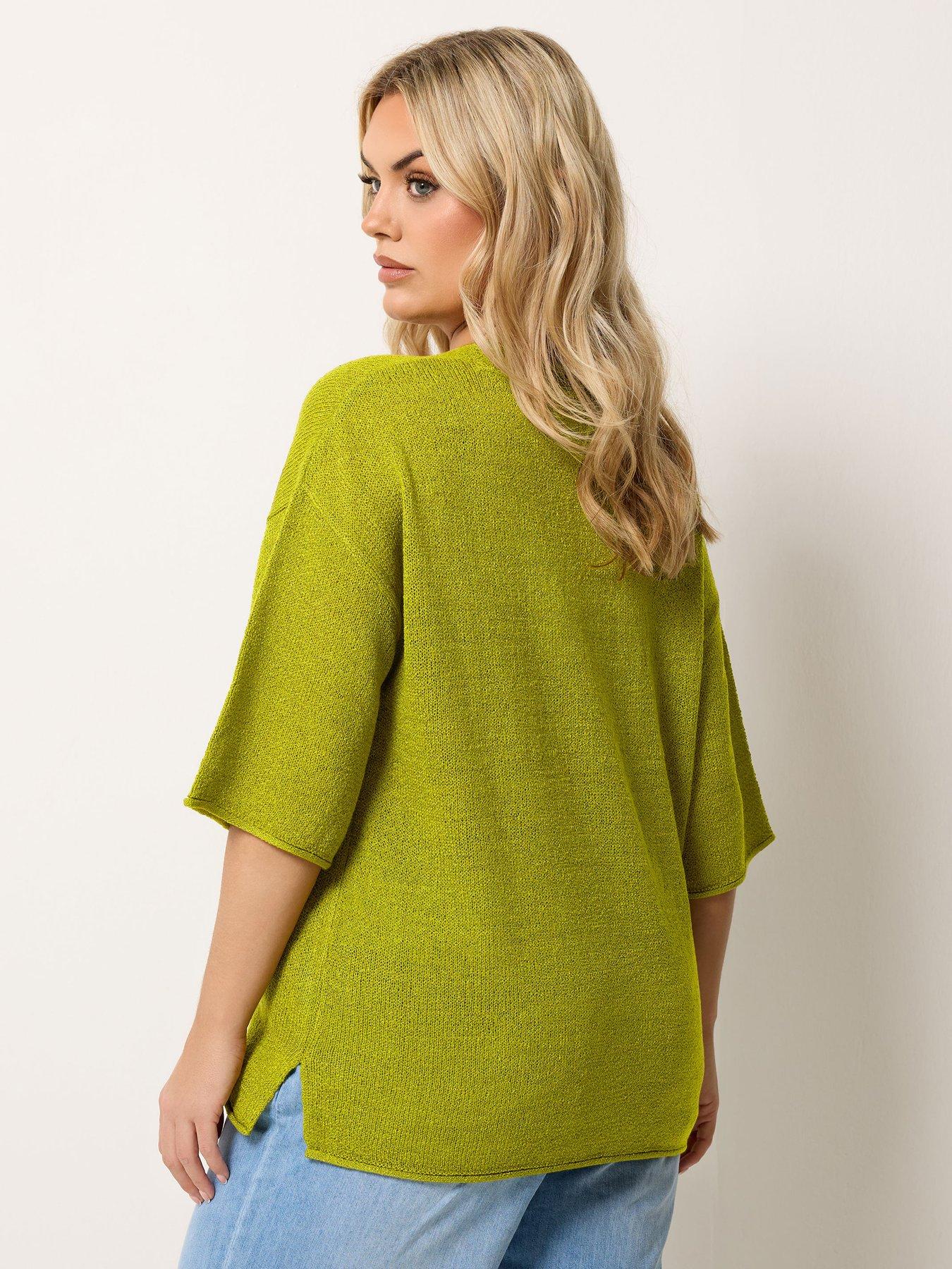 Image 2 of 4 of Yours Curve Short Sleeve Knitted T-Shirt - Green