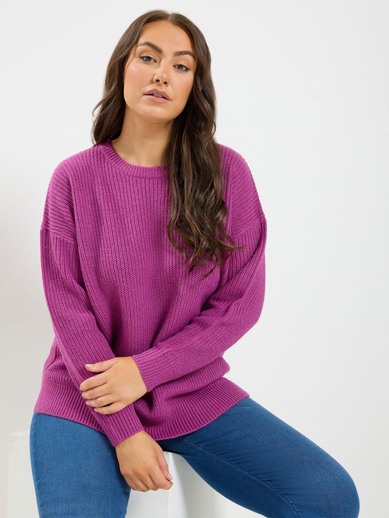 Image 1 of 4 of Yours Curve Crew Neck Knitted Jumper - Pink