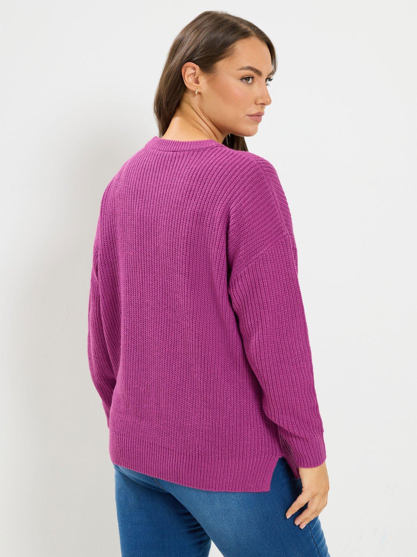 Image 2 of 4 of Yours Curve Crew Neck Knitted Jumper - Pink