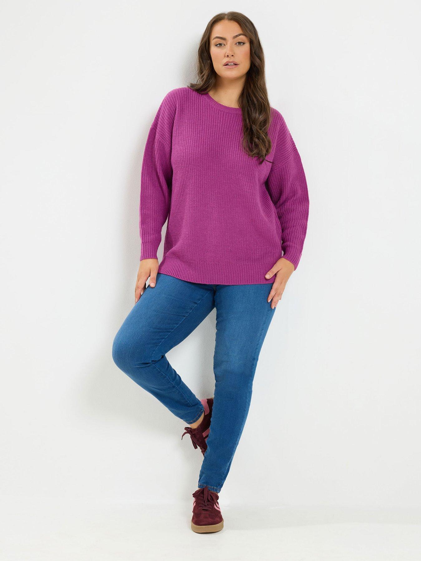 Image 3 of 4 of Yours Curve Crew Neck Knitted Jumper - Pink