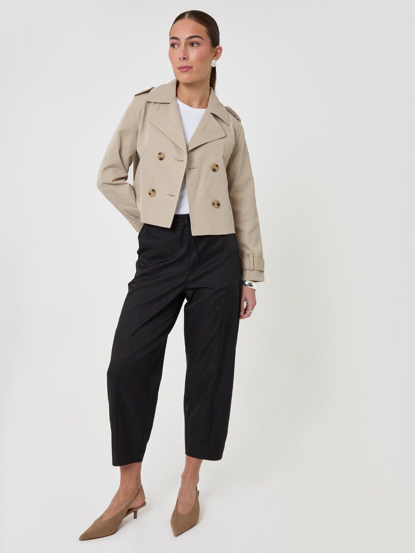 Image 1 of 5 of Threadbare Petite Curved Seam Barrel Leg Trousers In Black