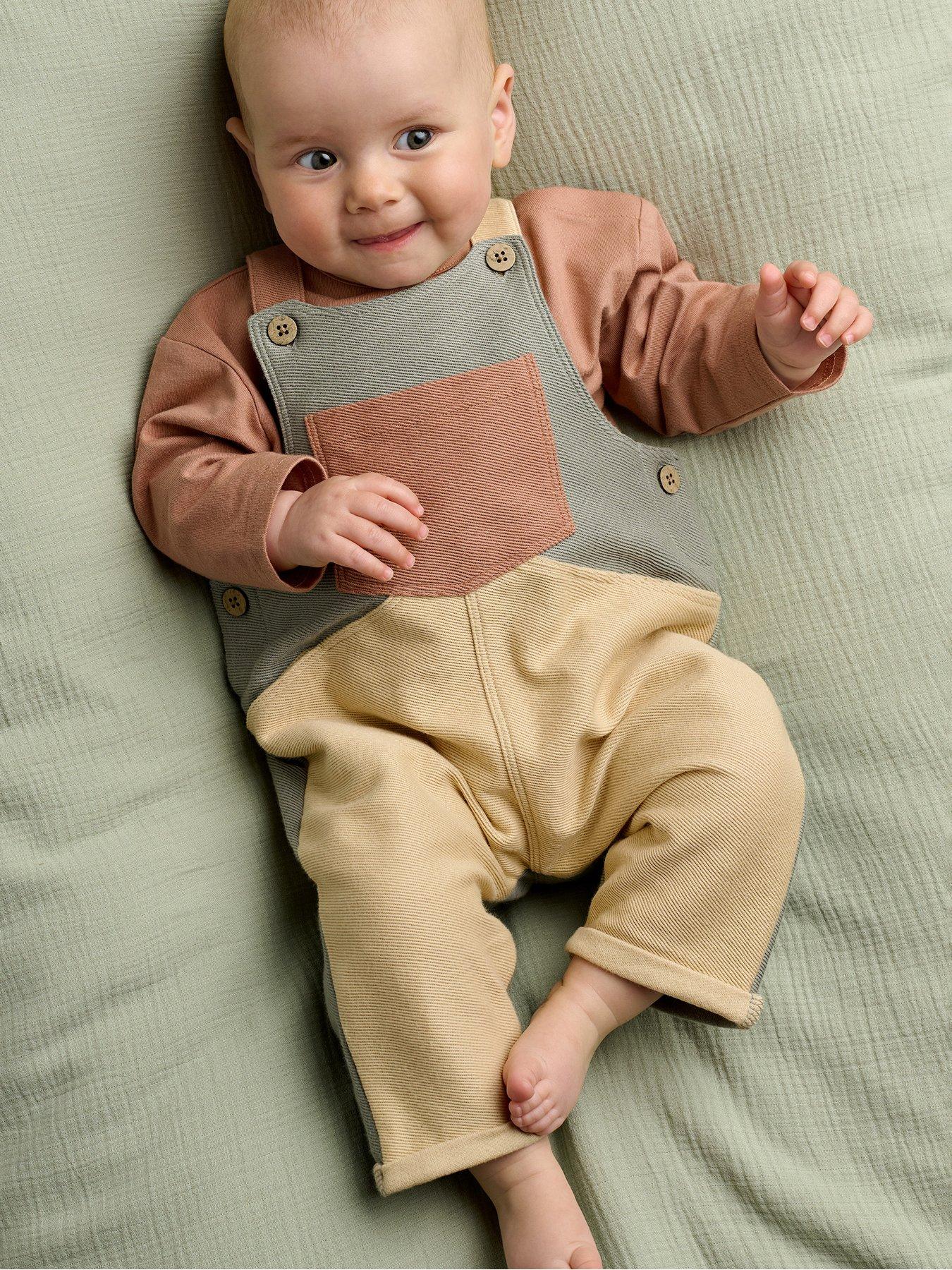 Mamas & Papas Baby Unisex 2 Piece Colour Block Dungaree & Long Sleeve Top Set - Multi