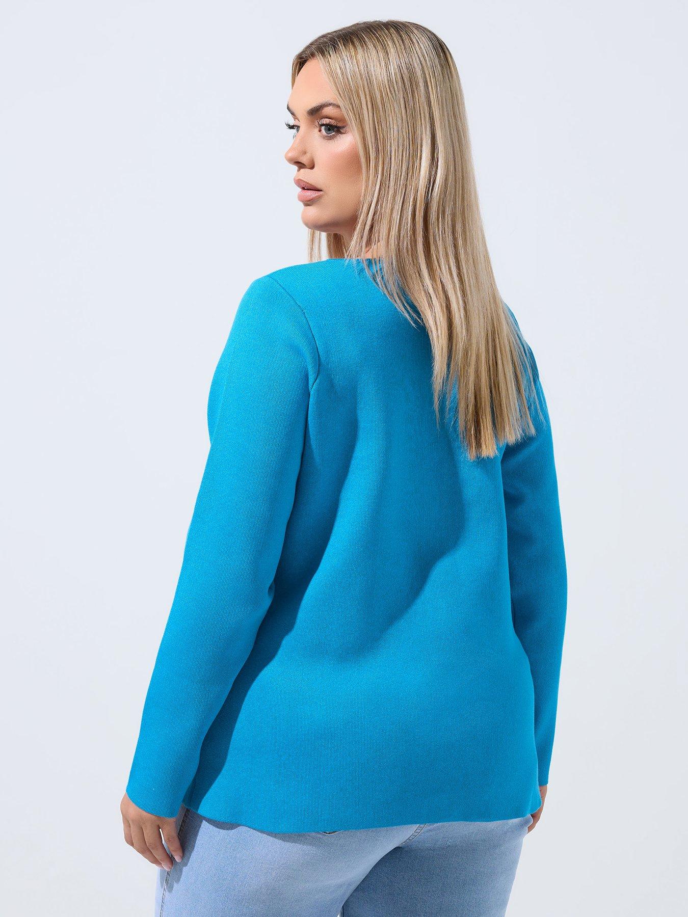 Image 2 of 4 of Yours Curve Compacted Knit Cardigan - Blue