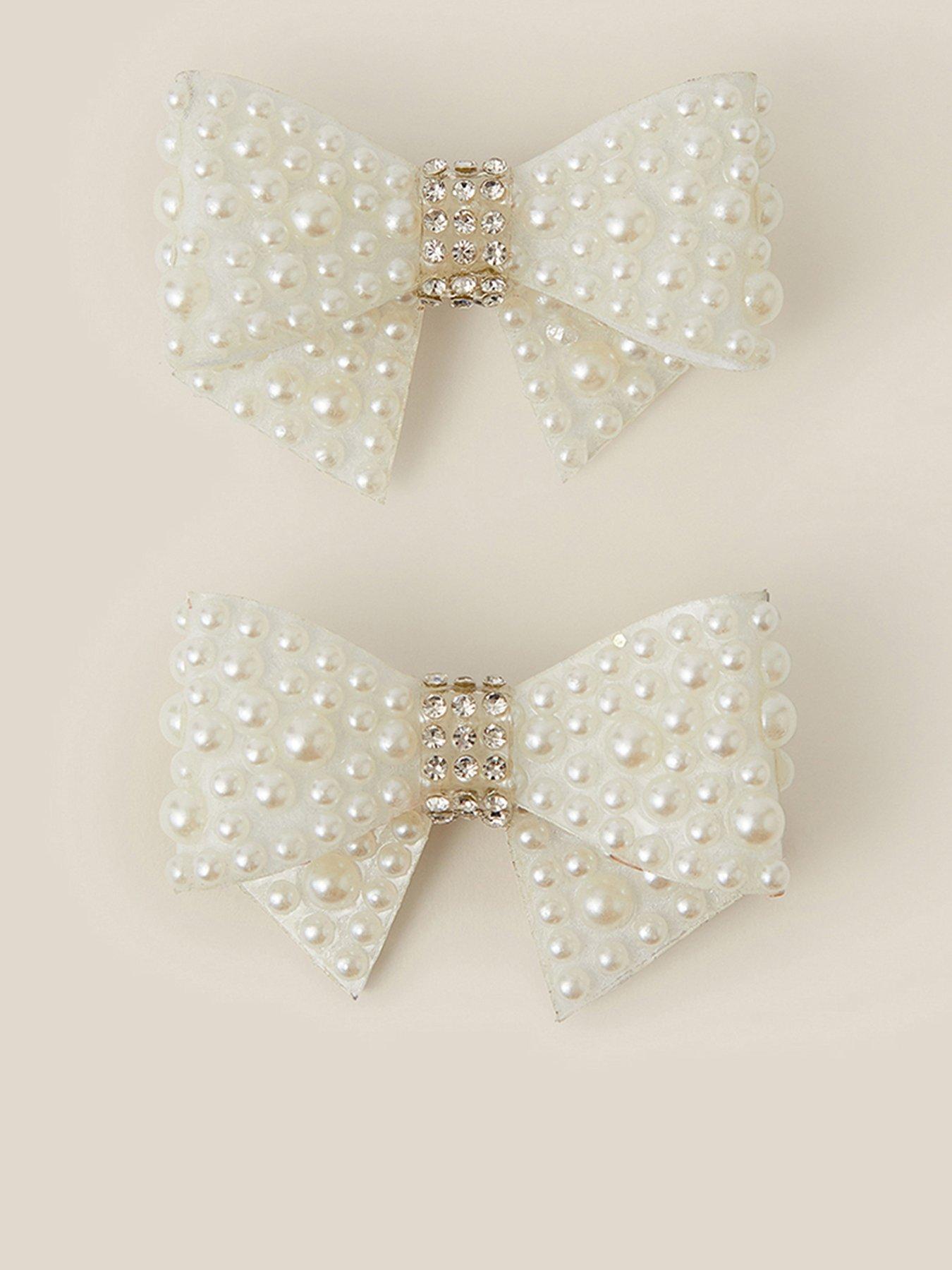 Monsoon Girls 2 Pack Pearl Bow Clips - Light Cream