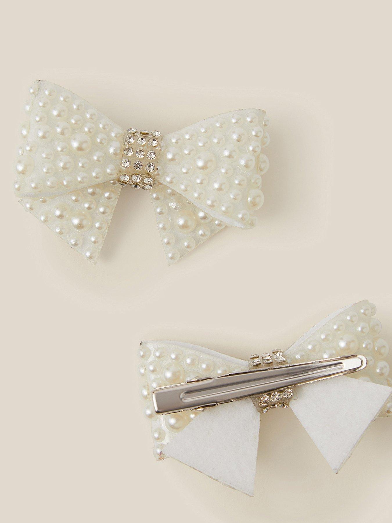 Image 2 of 2 of Monsoon Girls 2 Pack Pearl Bow Hair Clips - Light Cream