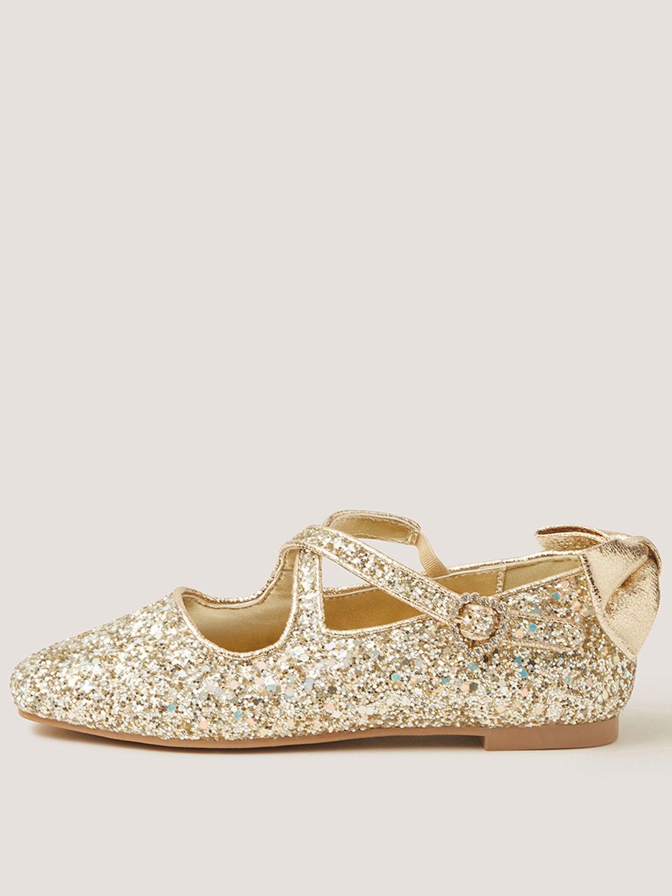 Monsoon Girls Glitter Criss Cross Ballerina Shoes - Gold