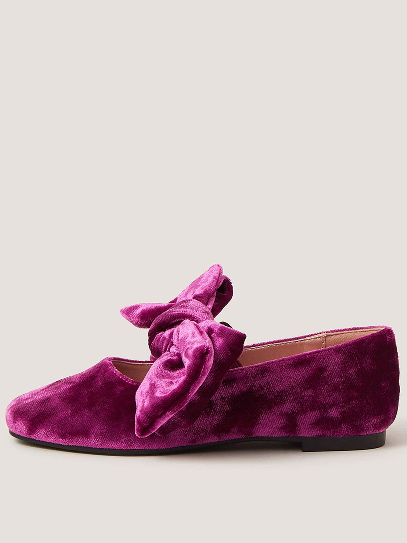 Image 1 of 3 of Monsoon Girls Crushed Velvet Ballerina Shoes - Purple