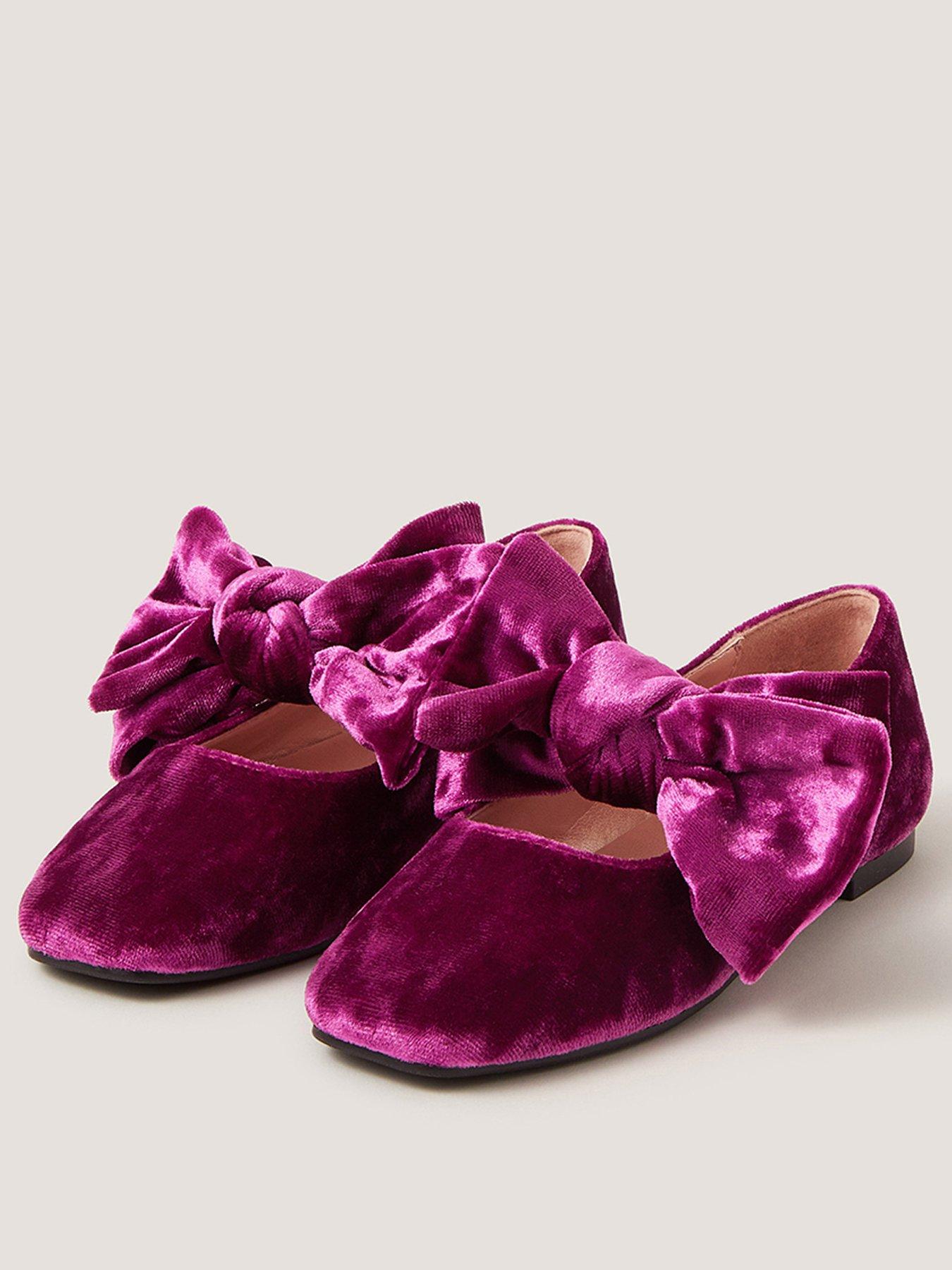 Image 2 of 3 of Monsoon Girls Crushed Velvet Ballerina Shoes - Purple