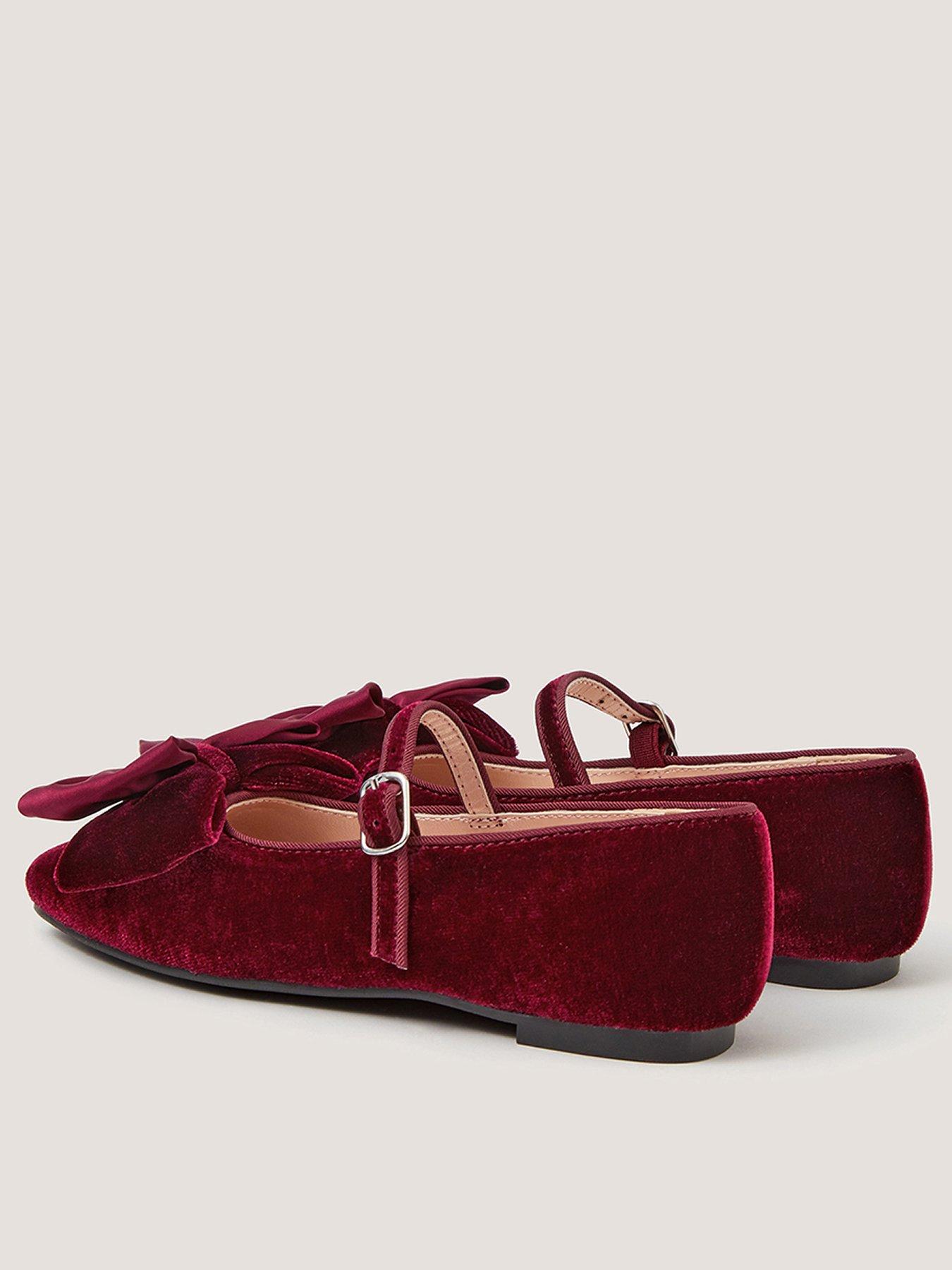 Image 3 of 3 of Monsoon Girls Velvet Bow Pearl Ballerina Shoes - Dark Red