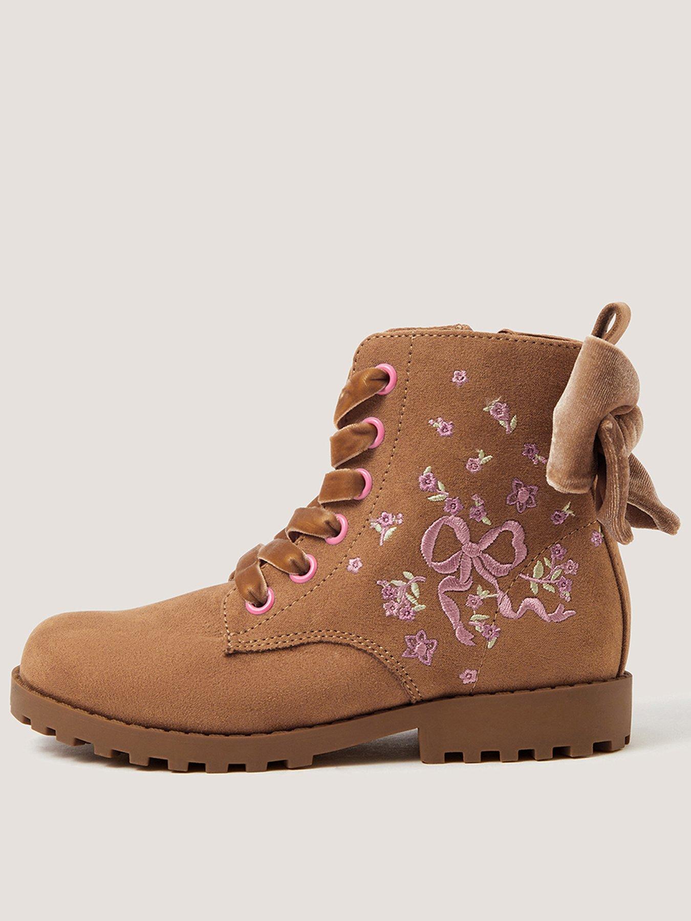 Monsoon Girls Embroidered Lace Up Boots - Brown