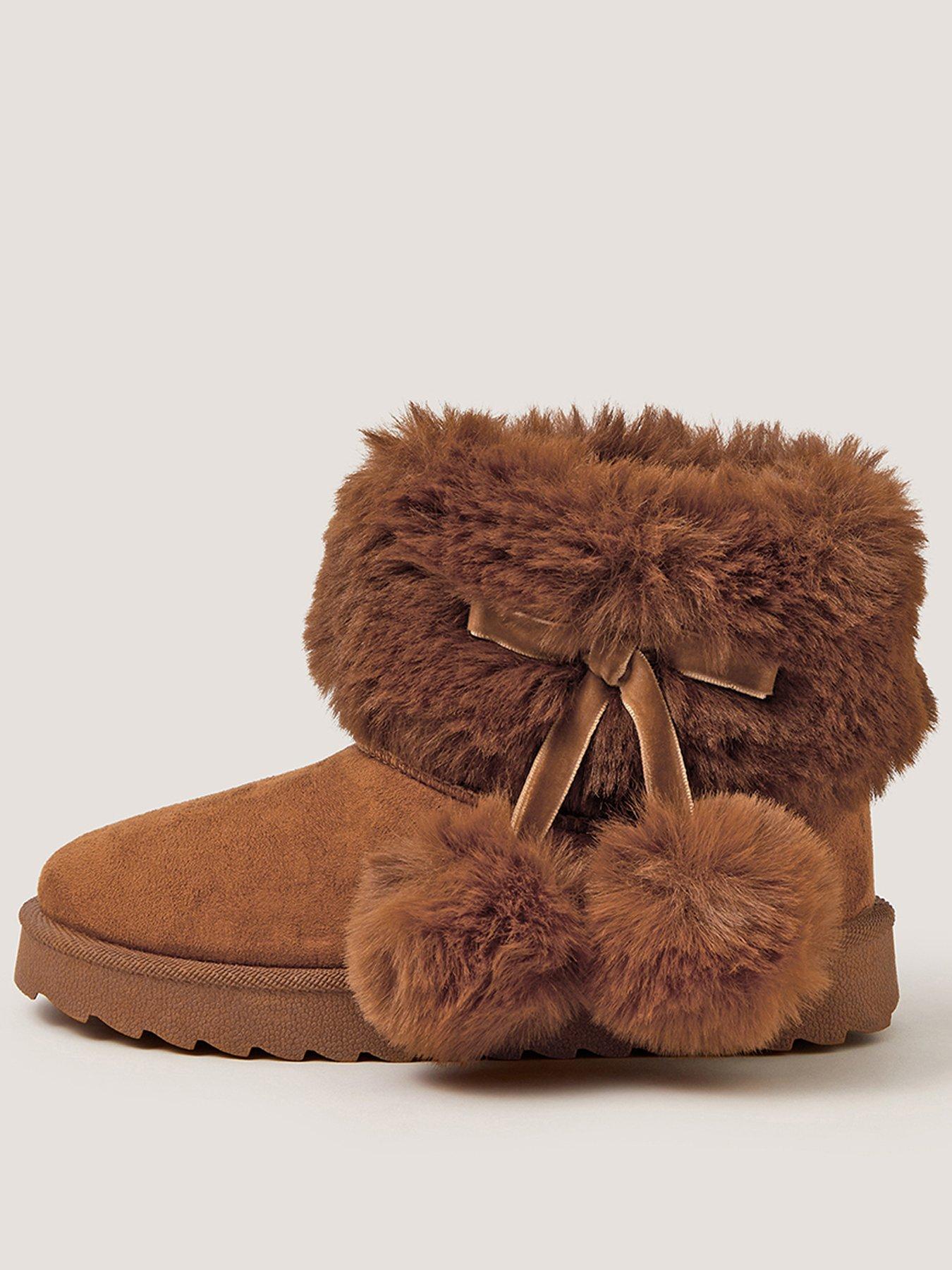 Monsoon Girls Pom Pom Slouch Boots - Brown
