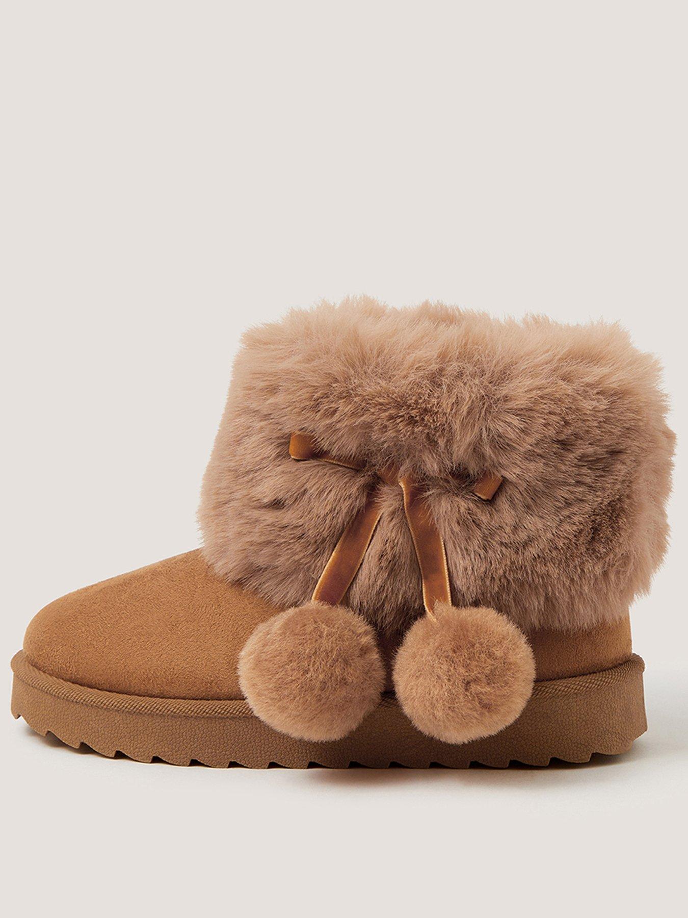 Monsoon Girls Pom Pom Slouch Boots - Tan