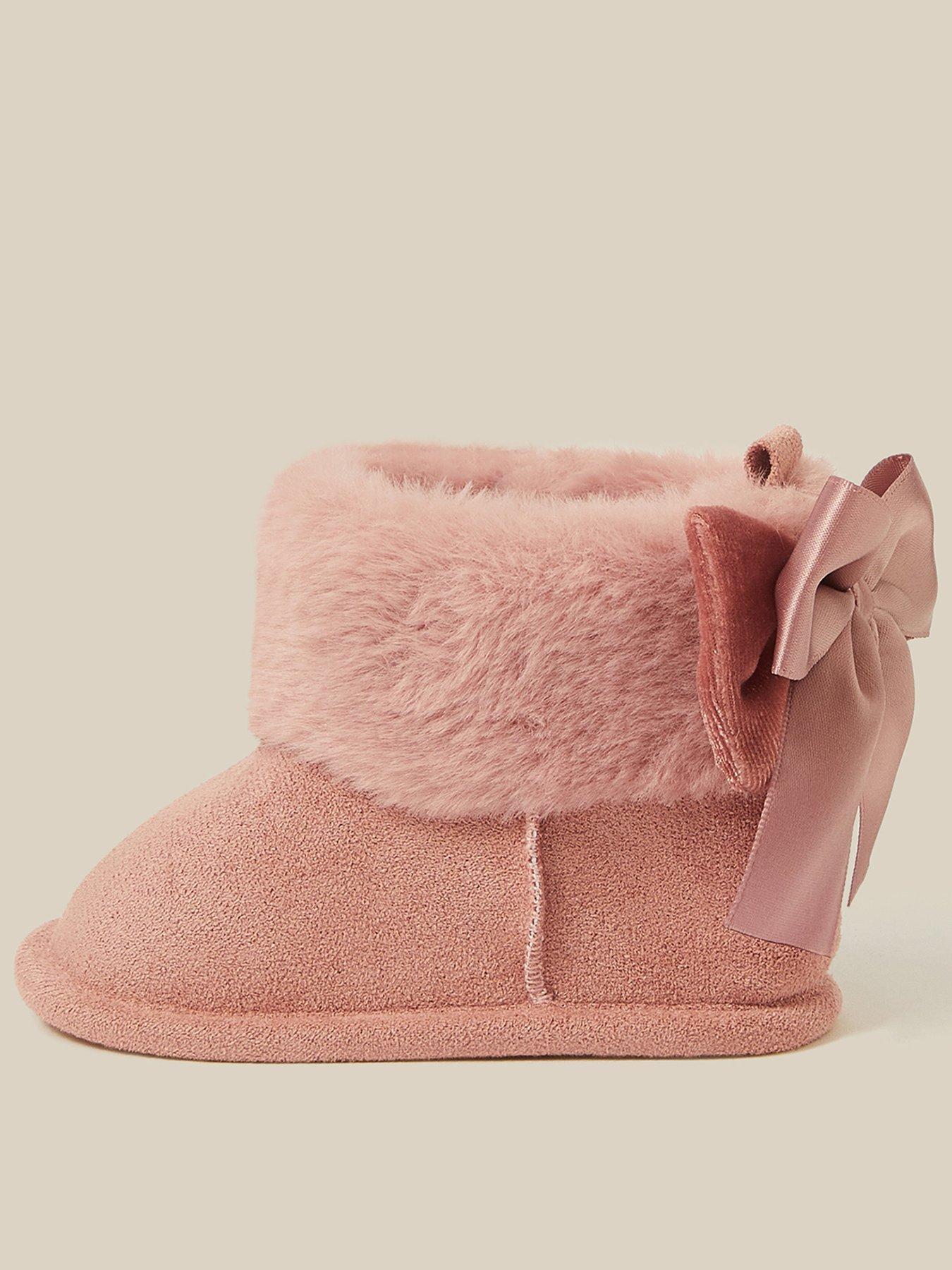 Image 1 of 3 of Monsoon Girls Fluffy Cuff Velvet Bow Booties - Pink