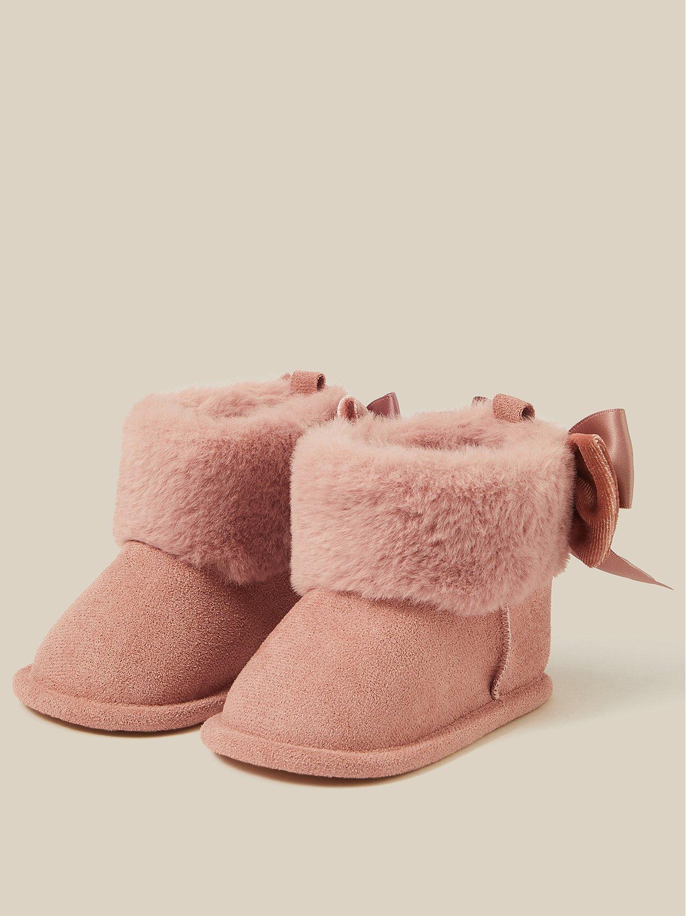 Image 2 of 3 of Monsoon Girls Fluffy Cuff Velvet Bow Booties - Pink
