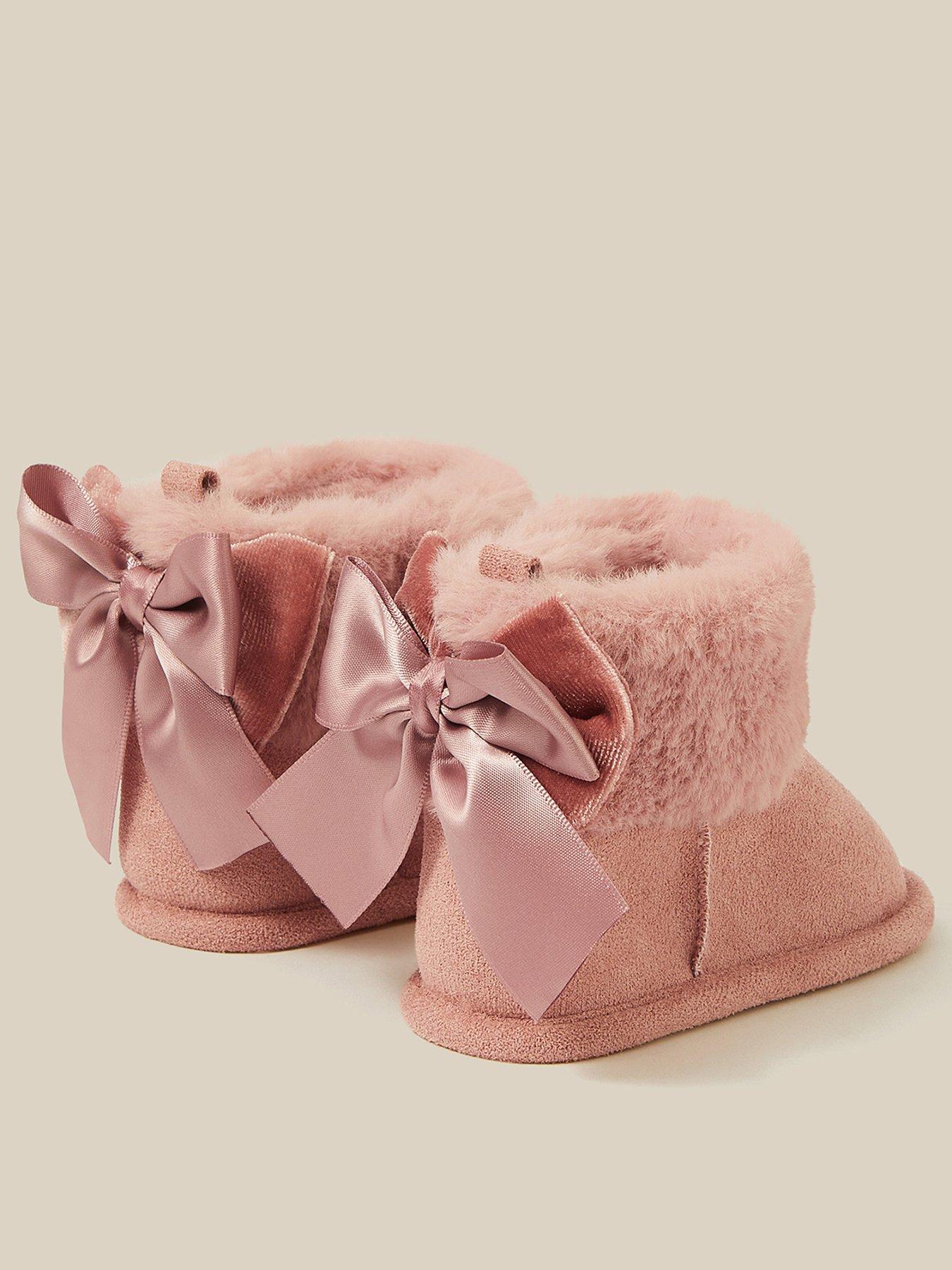 Image 3 of 3 of Monsoon Girls Fluffy Cuff Velvet Bow Booties - Pink