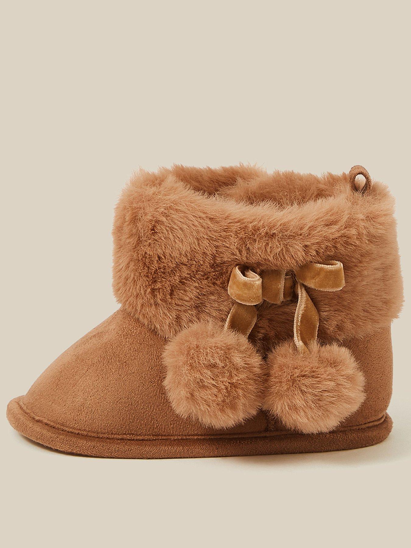 Monsoon Baby Girls Pom Pom Booties - Brown