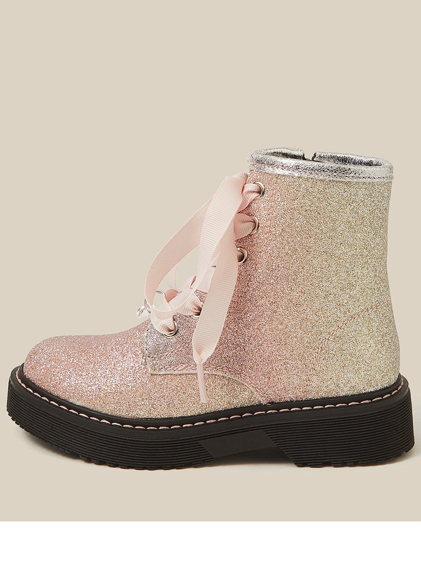 Image 1 of 3 of Monsoon Girls Unicorn Glitter Lace Up Zip Boots - Multi
