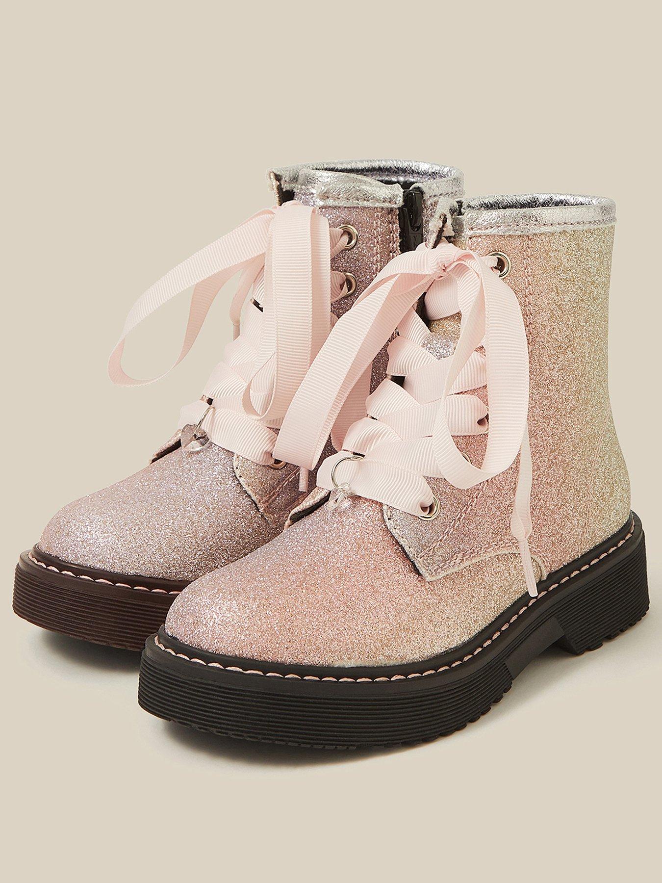 Image 2 of 3 of Monsoon Girls Unicorn Glitter Lace Up Zip Boots - Multi