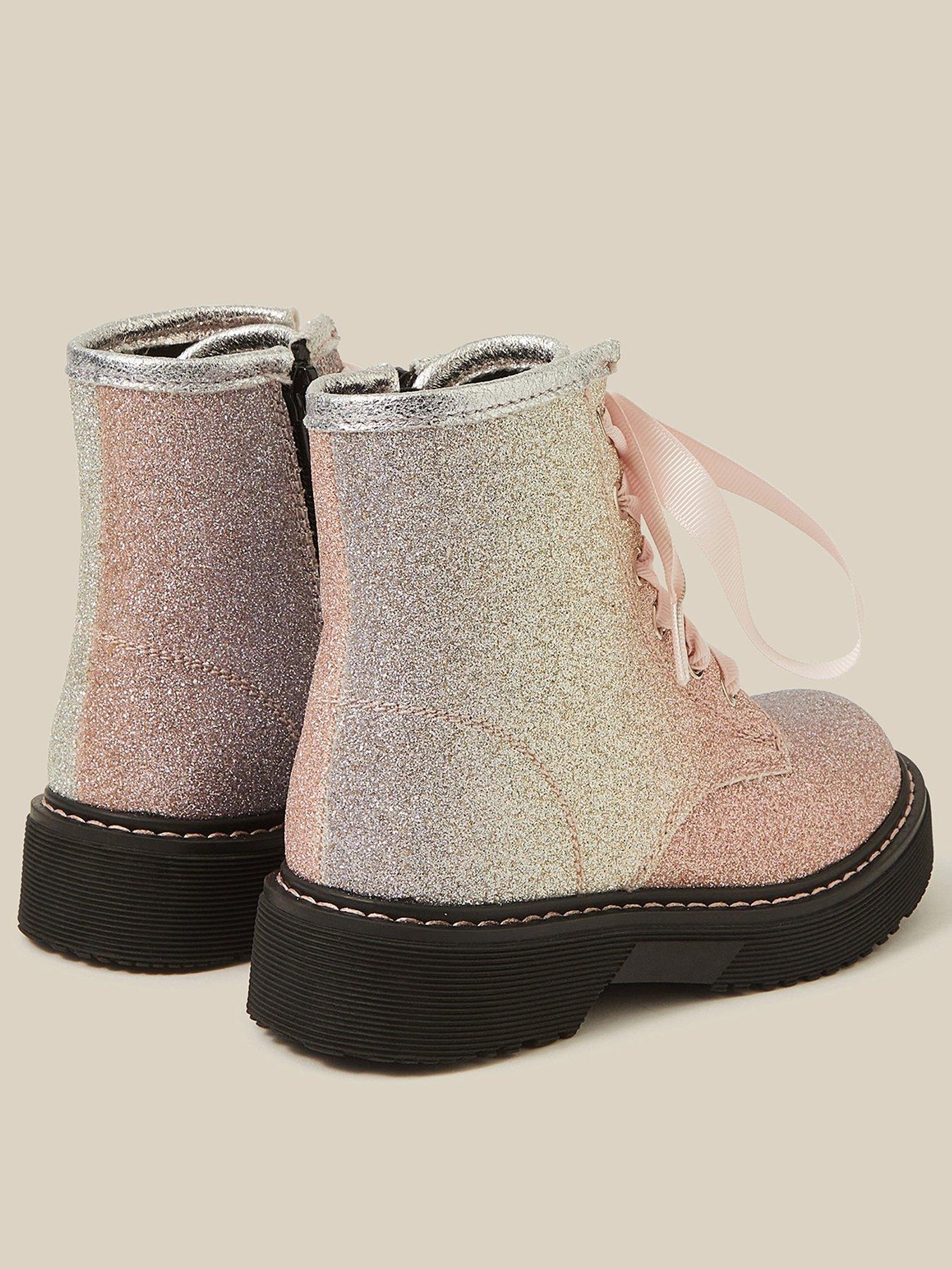 Image 3 of 3 of Monsoon Girls Unicorn Glitter Lace Up Zip Boots - Multi