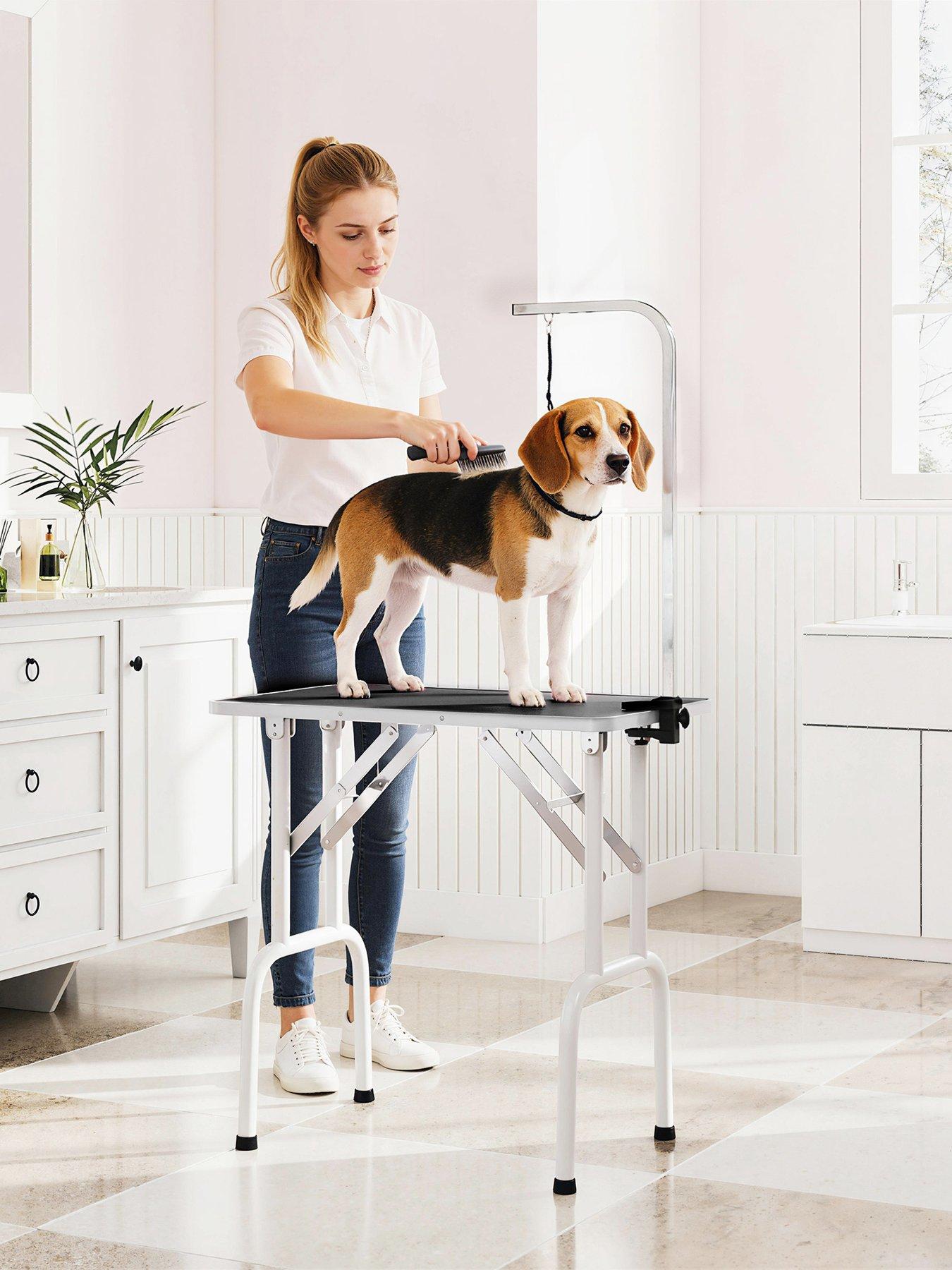 PawHut 32" Foldable Dog Grooming Table Pet Drying Beauty Table with 20-60cm Adjustable Arm, Rubber Top, Black