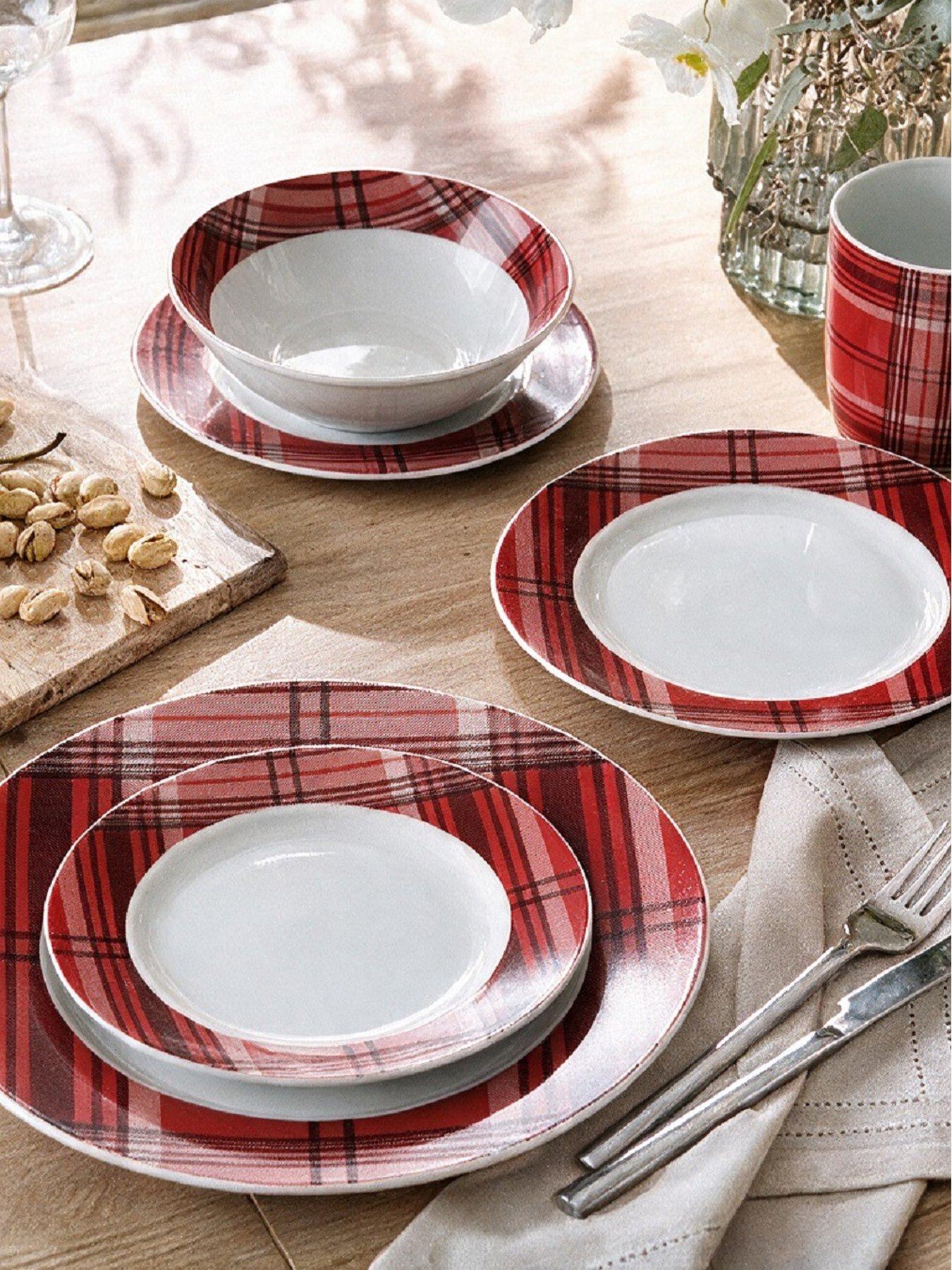 WATERSIDE 16pc Red Tartan Dinner Set
