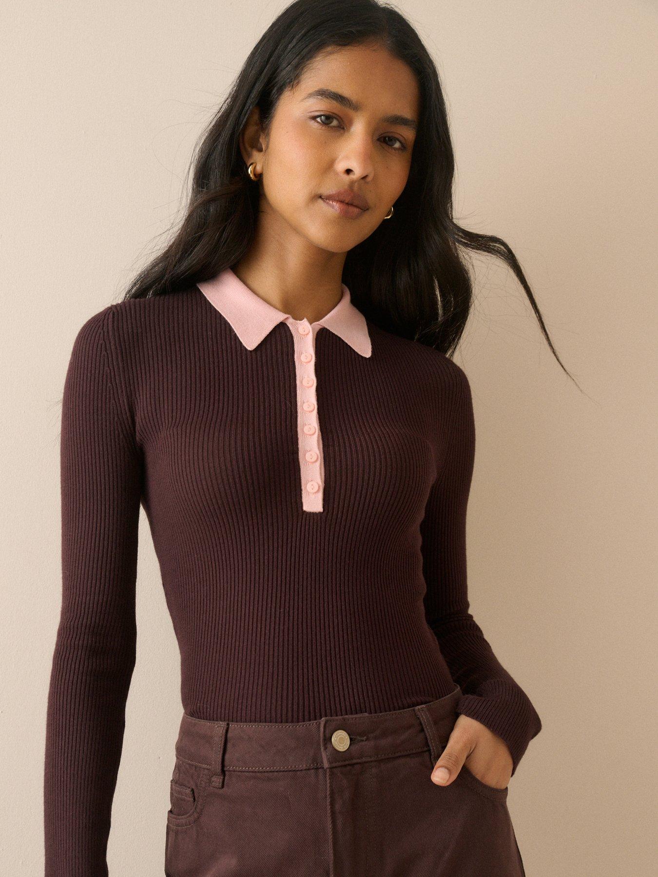 Nobodys Child Contrast Collar Rib Polo Top