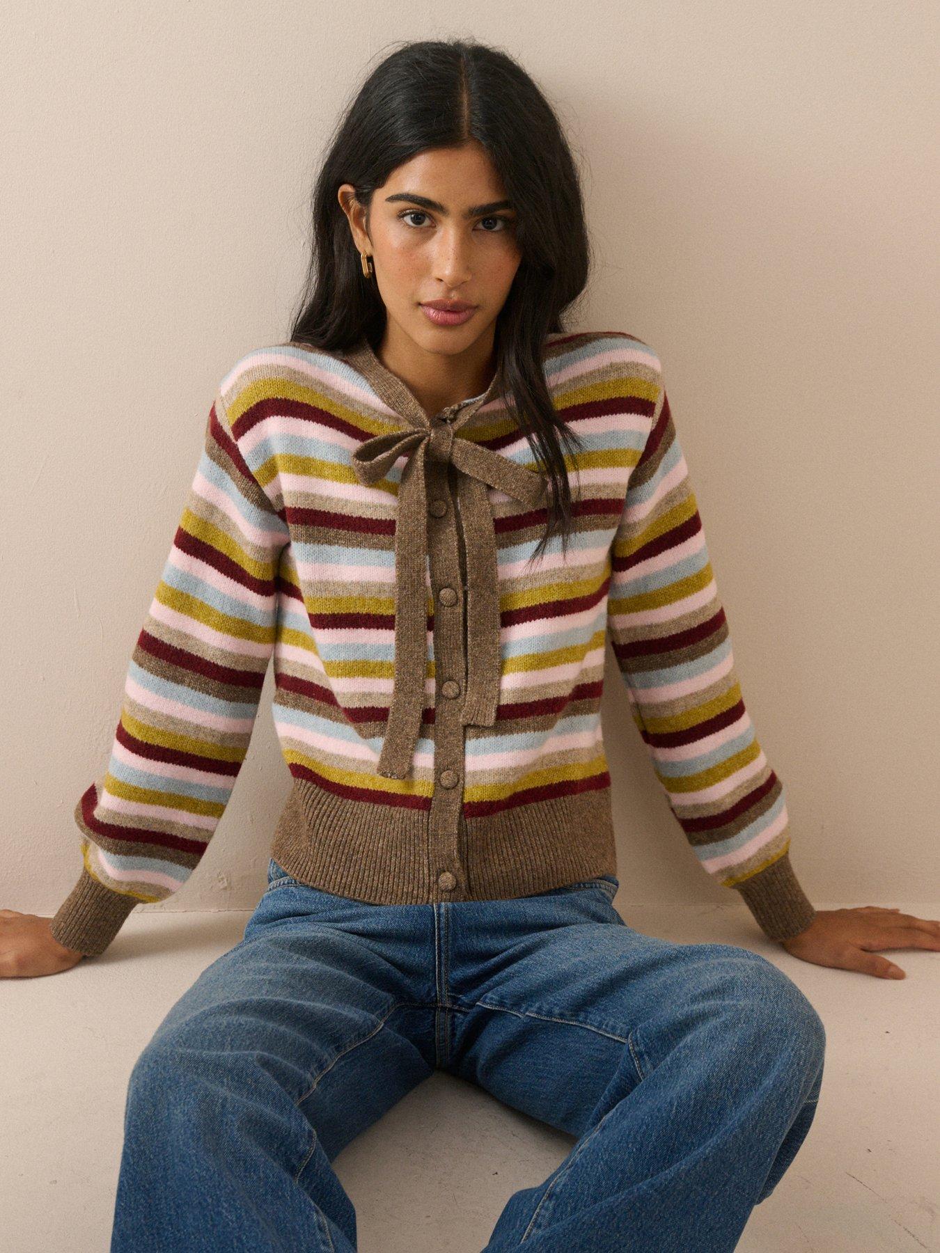 Image 1 of 5 of Nobodys Child Striped Tie Neck Cardigan - Multi