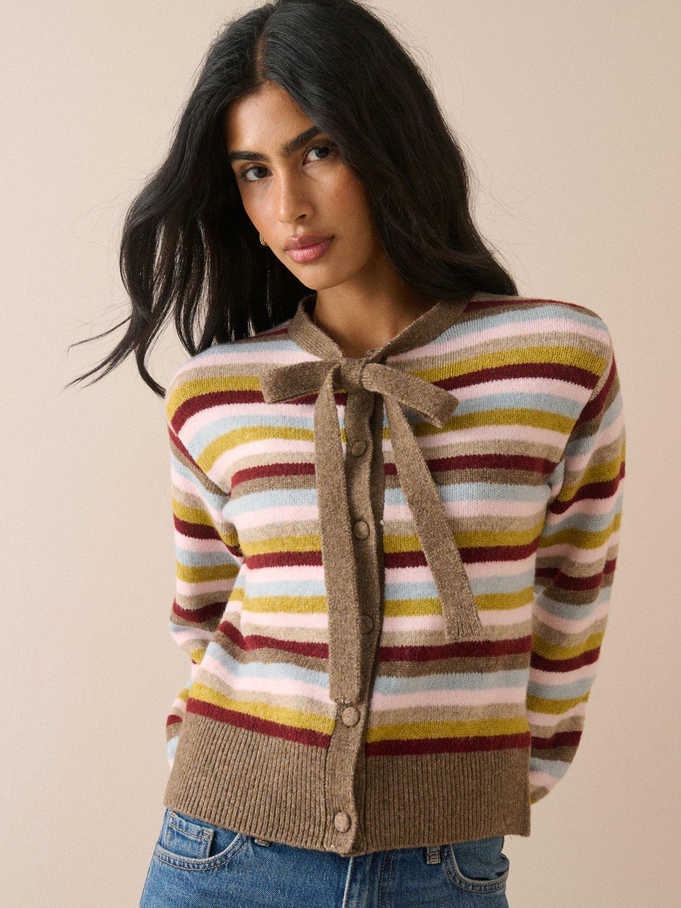 Image 5 of 5 of Nobodys Child Striped Tie Neck Cardigan - Multi