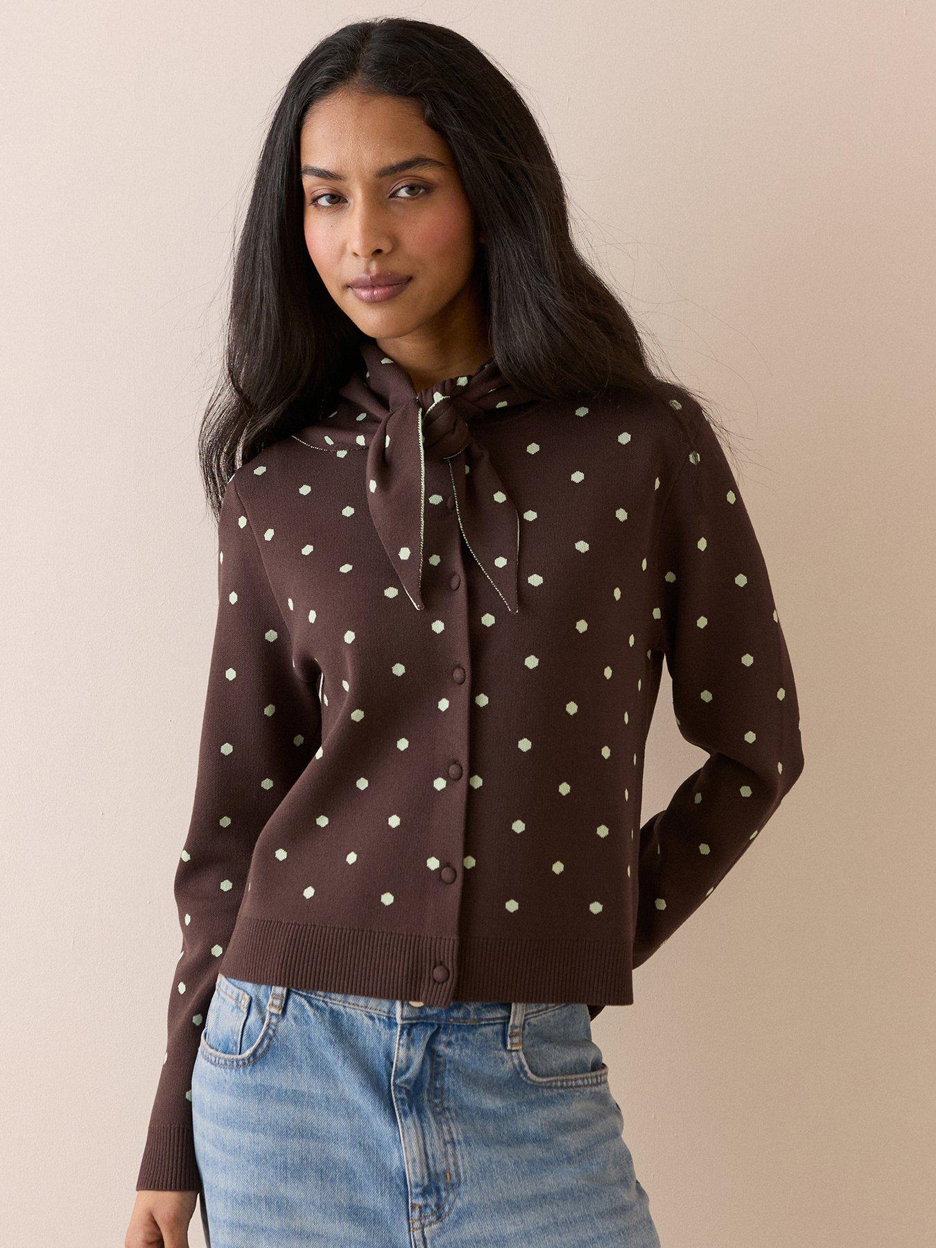Nobodys Child Polka Dot Jacquard Cardigan With Neck Tie