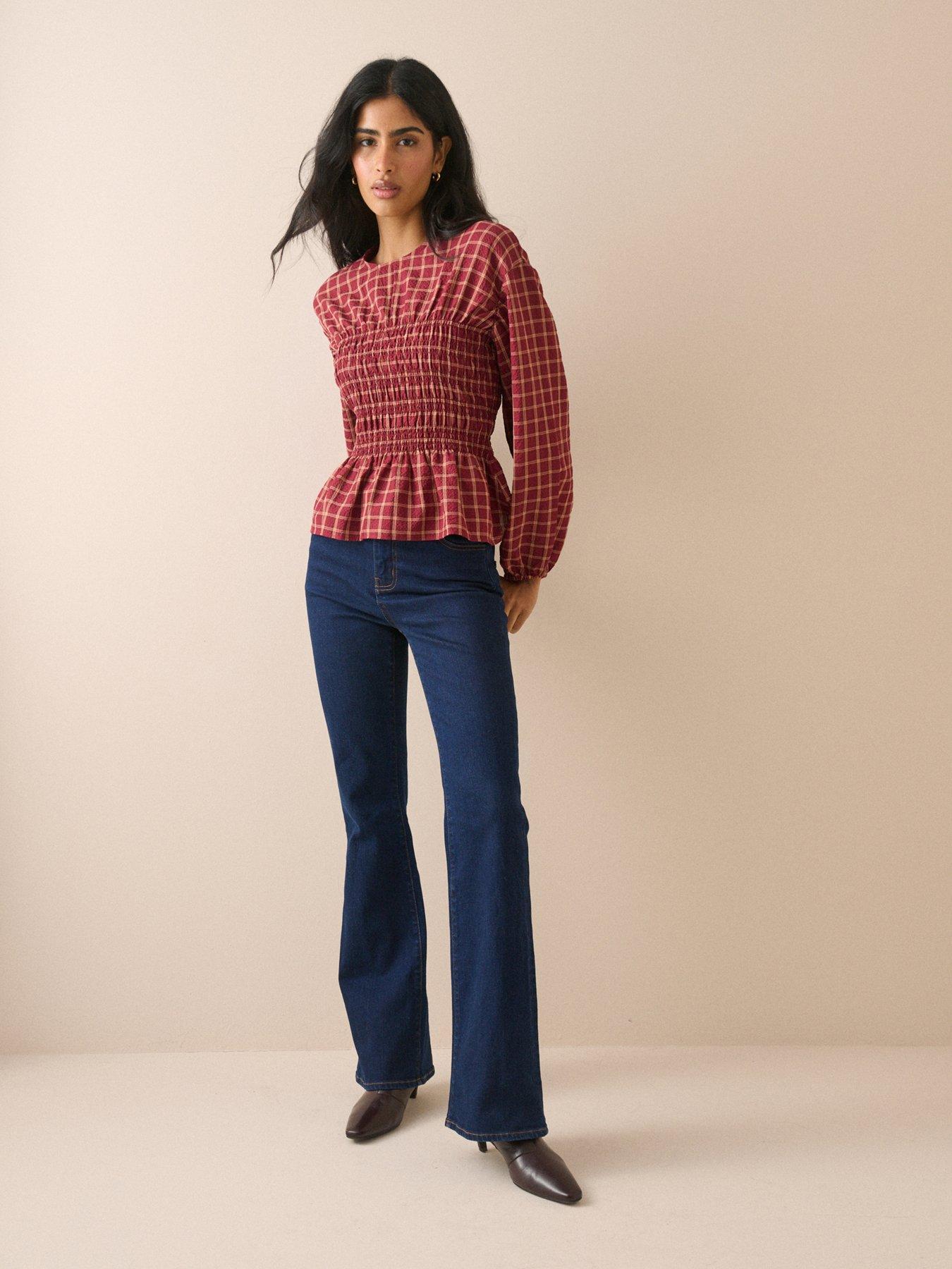 Image 1 of 5 of Nobodys Child Check Shirred Blouse - Red