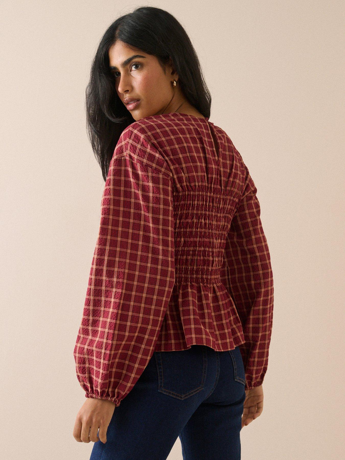 Image 2 of 5 of Nobodys Child Check Shirred Blouse - Red