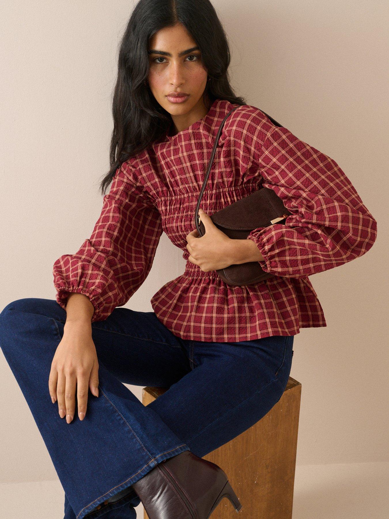 Image 3 of 5 of Nobodys Child Check Shirred Blouse - Red
