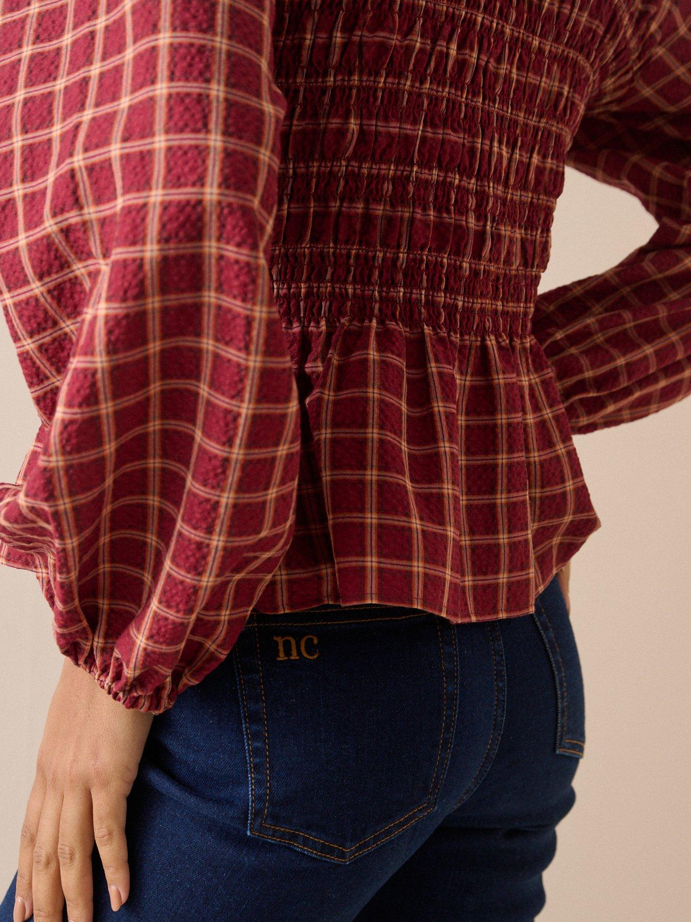 Image 5 of 5 of Nobodys Child Check Shirred Blouse - Red